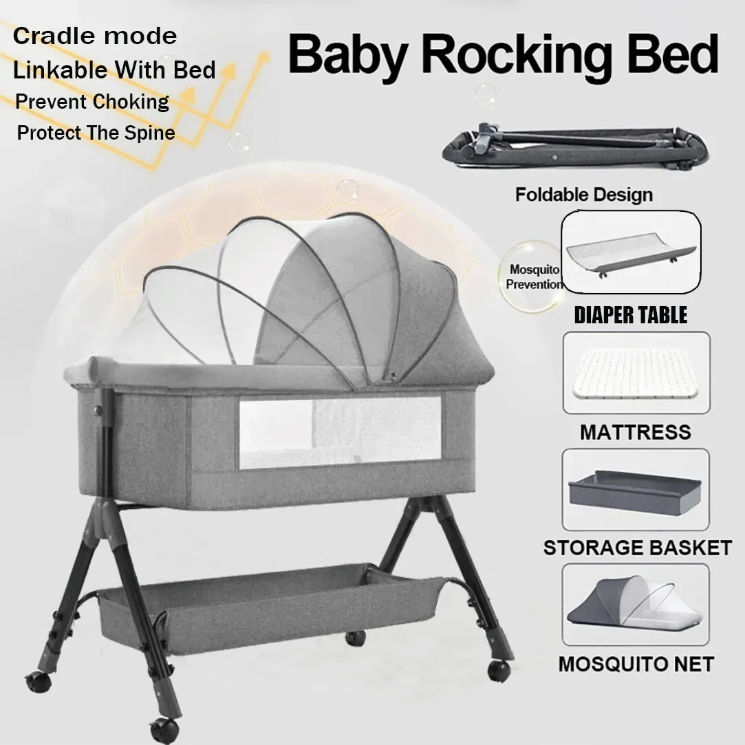 Portable Baby Bassinet Cot Crib Bedside Co Sleeper in Grey - 92x68x80CM view 3