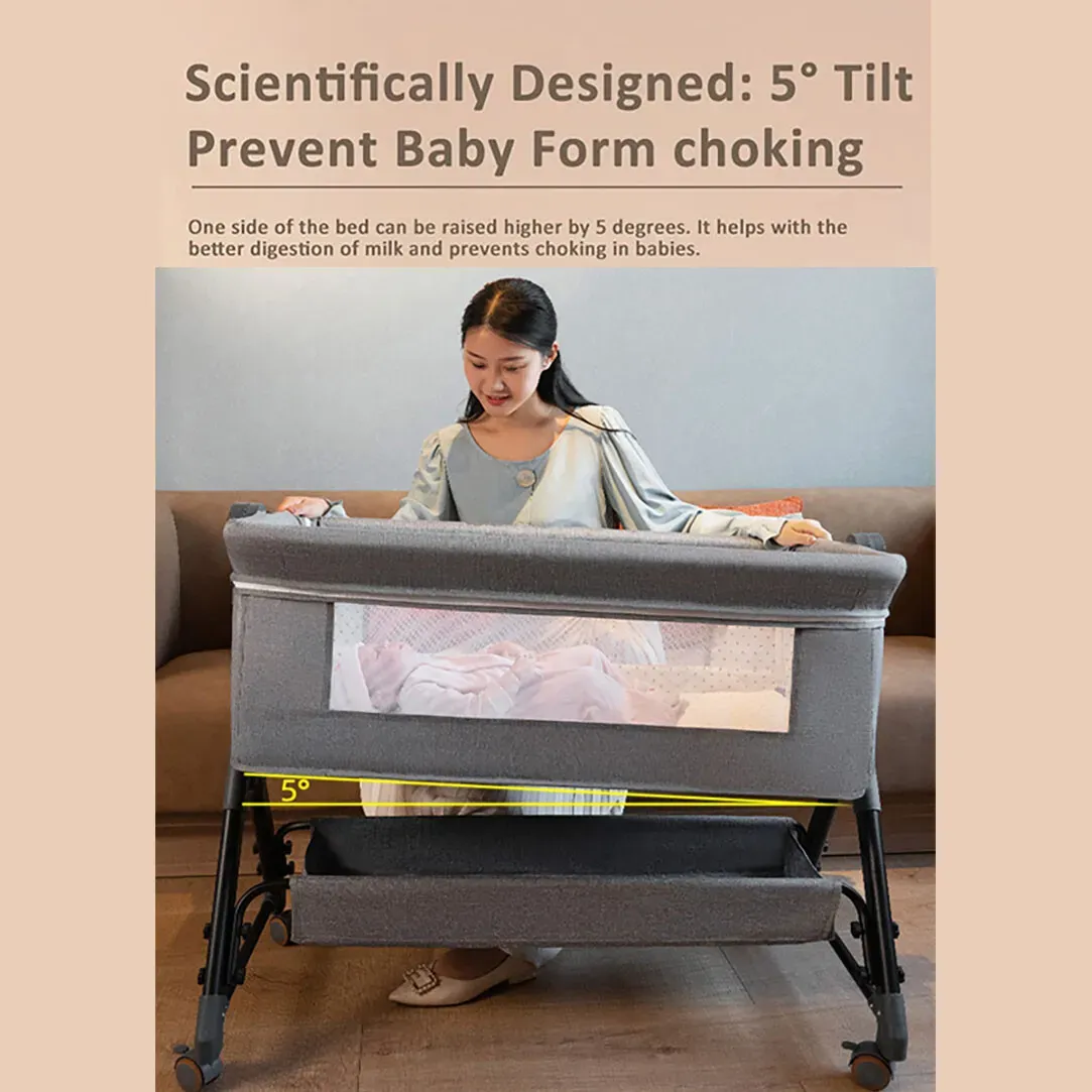 Portable Baby Bassinet Cot Crib Bedside Co Sleeper in Grey - 92x68x80CM view 9