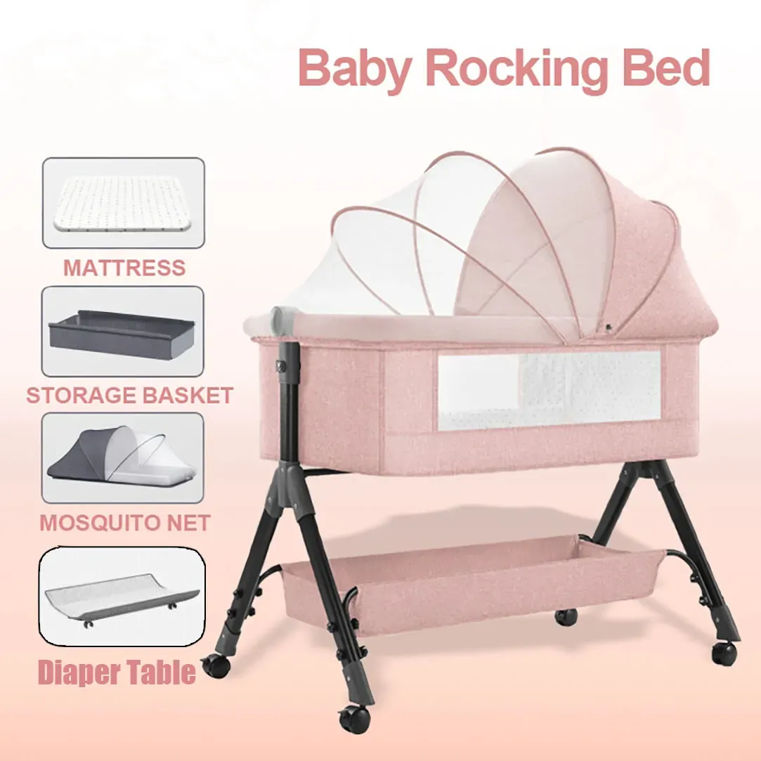 Portable Baby Bassinet Cot Crib Bedside Co Sleeper in Pink, 92x68x80CM view 3