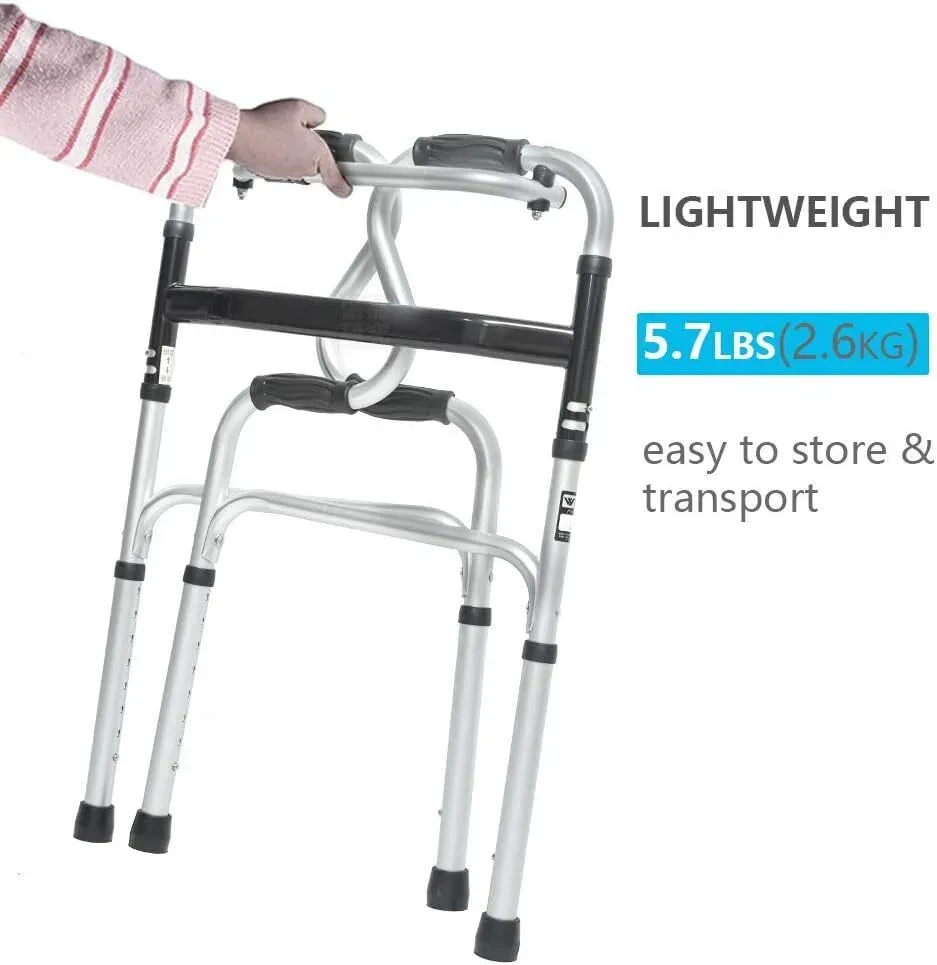 Height Adjustable Folding Medical Walking Frame in Black Aluminium Alloy view 8