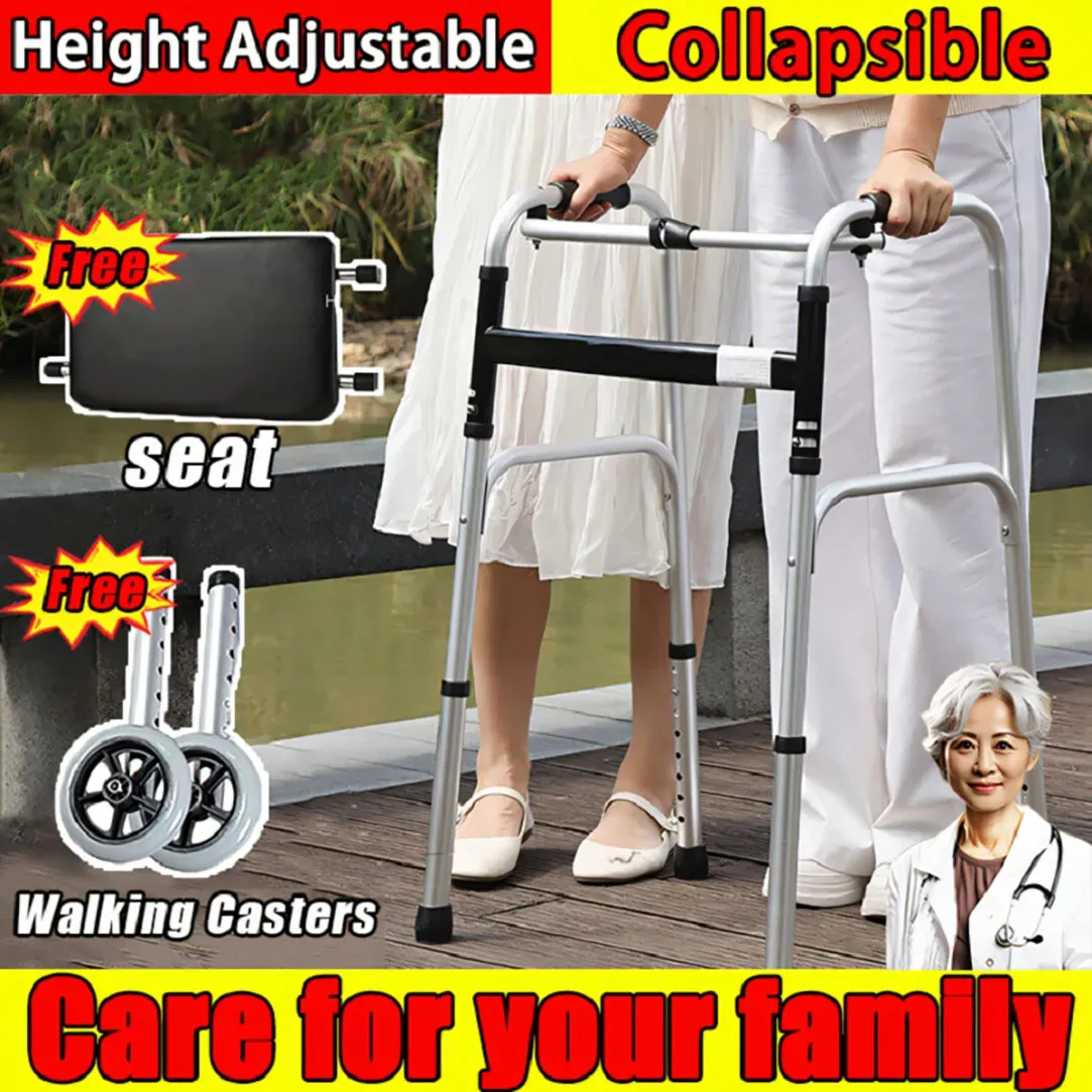 Height Adjustable Folding Medical Walking Frame in Black Aluminium Alloy - Bent view 2