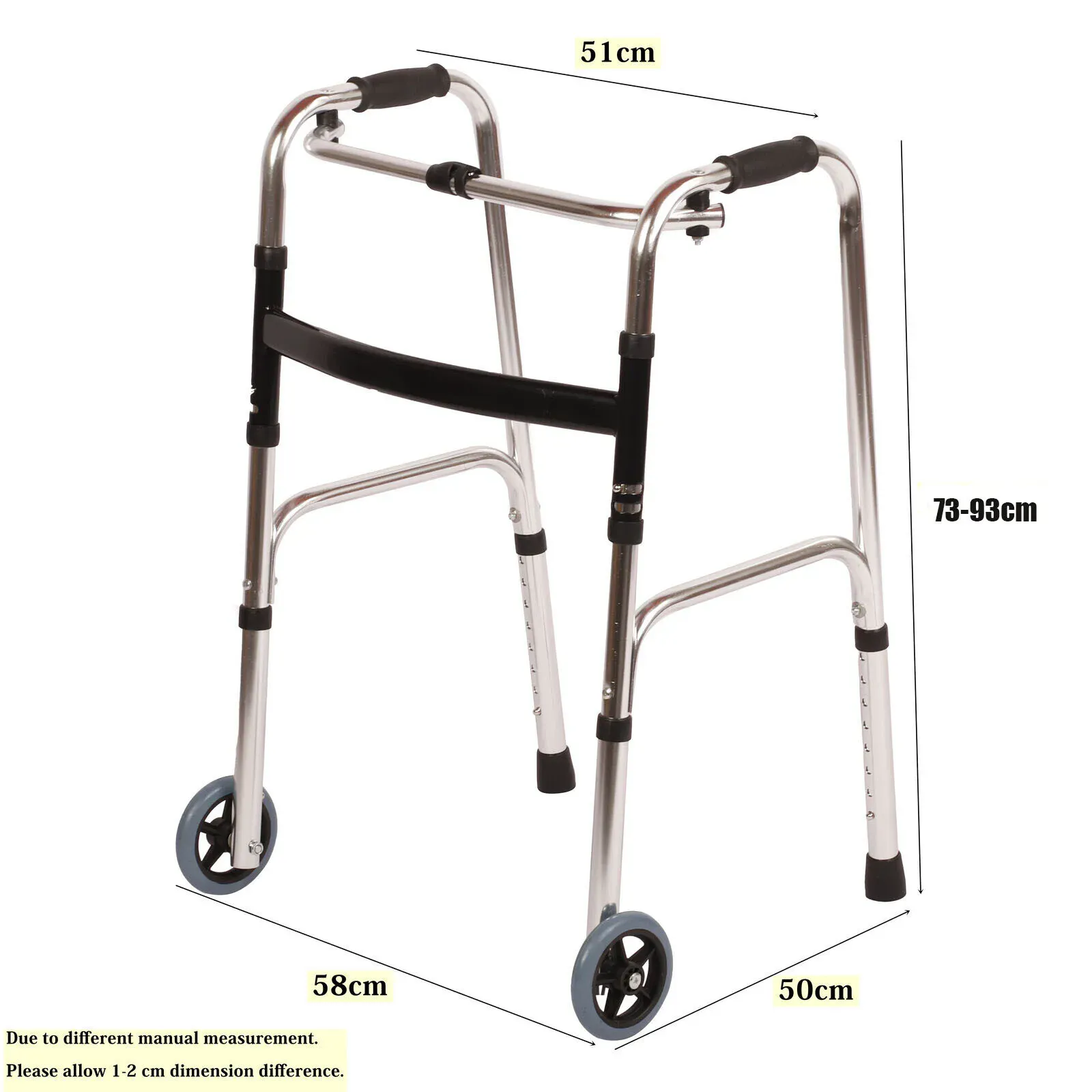 Height Adjustable Folding Medical Walking Frame in Black Aluminium Alloy - Bent view 3