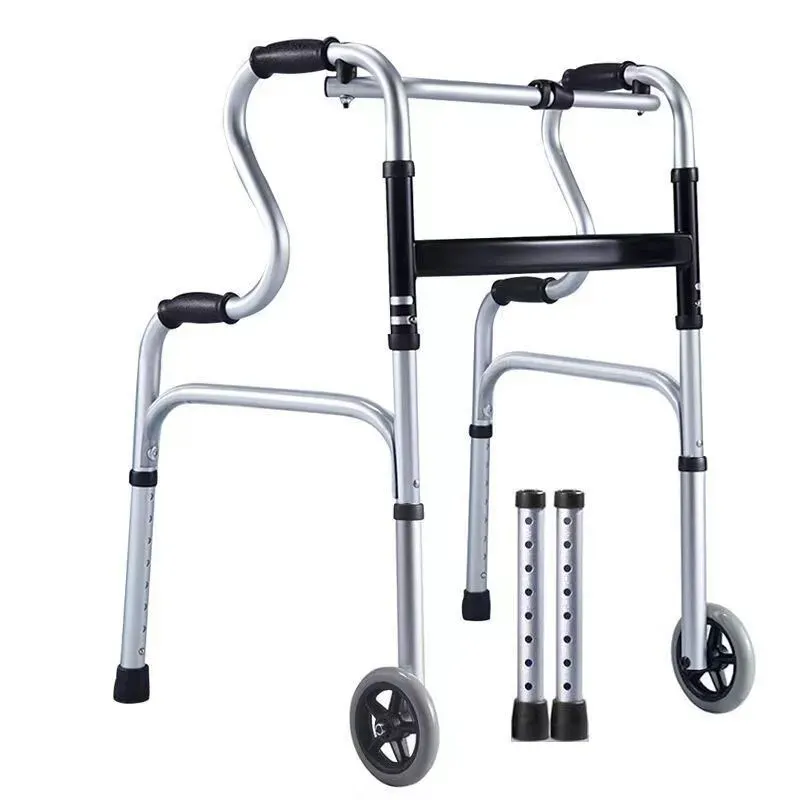 Height Adjustable Folding Medical Walking Frame in Black Aluminium Alloy - Bent view 5