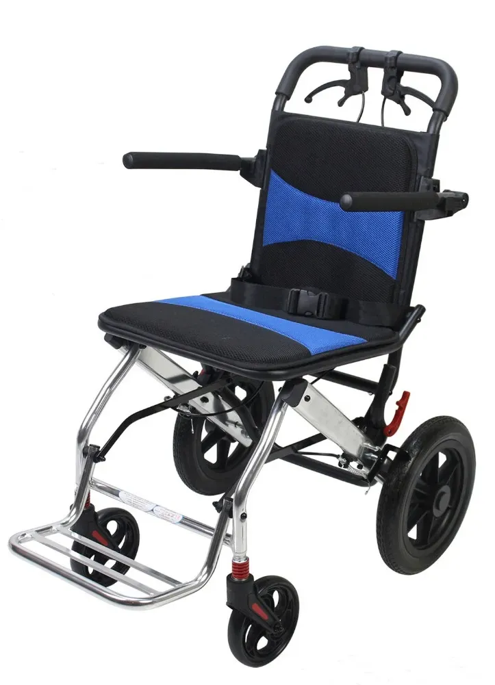 Portable Foldable Manual Wheelchair in Blue - Lightweight Travel Design for