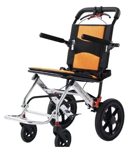 Portable Foldable Manual Wheelchair in Orange - Lightweight Travel Design