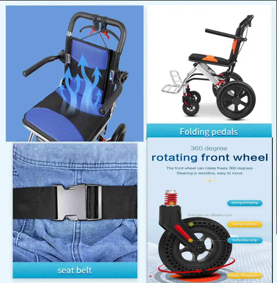 Portable Foldable Manual Wheelchair in Orange - Lightweight Travel Design view 2