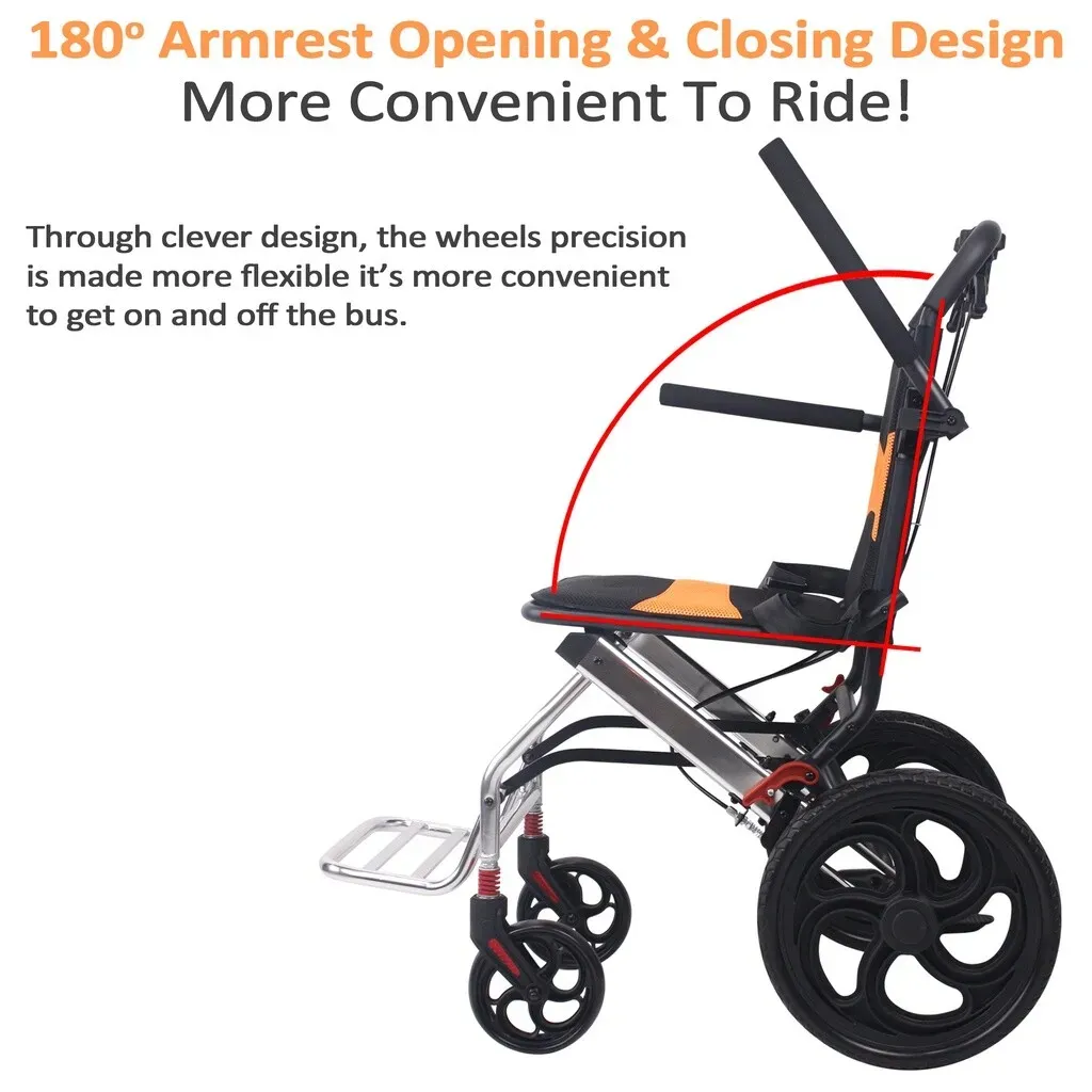 Portable Foldable Manual Wheelchair in Orange - Lightweight Travel Design view 7