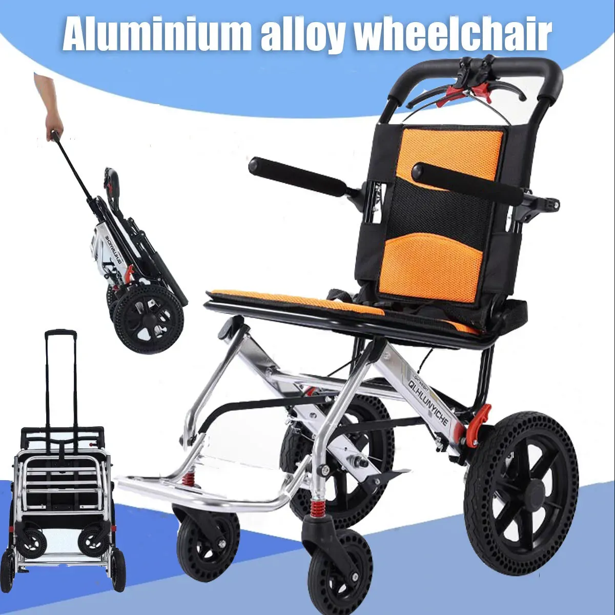 Portable Foldable Manual Wheelchair in Orange - Lightweight Travel Design view 9