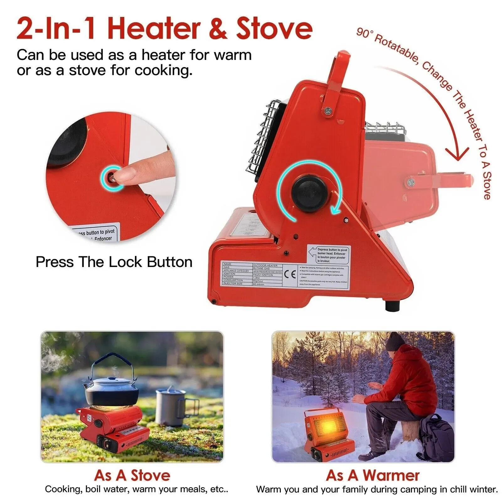 Portable Butane Gas Heater in Black for Camping, Hiking, and Outdoor Use view 8