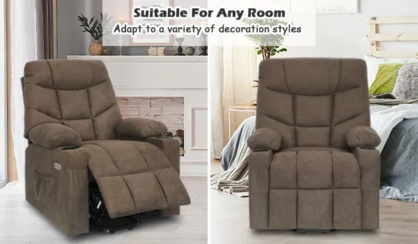 Electric Massage Recliner Chair in Brown with Heated Vibration and Lift Function view 7