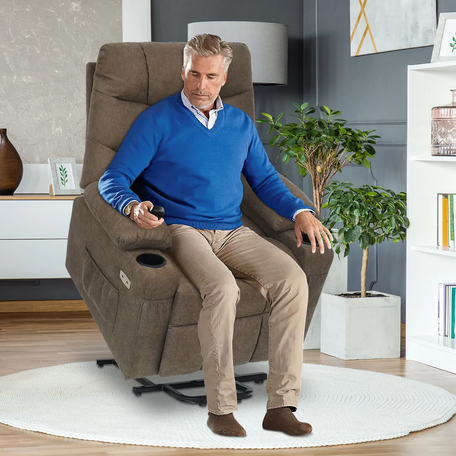Electric Massage Recliner Chair in Brown with Heated Vibration and Lift Function view 10