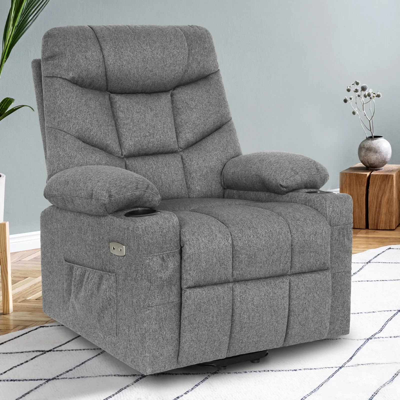Brown Electric Massage Recliner Chair with Heat and Vibration in Grey