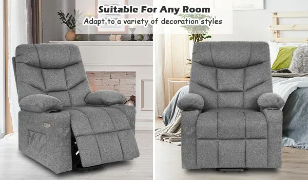 Brown Electric Massage Recliner Chair with Heat and Vibration in Grey view 4
