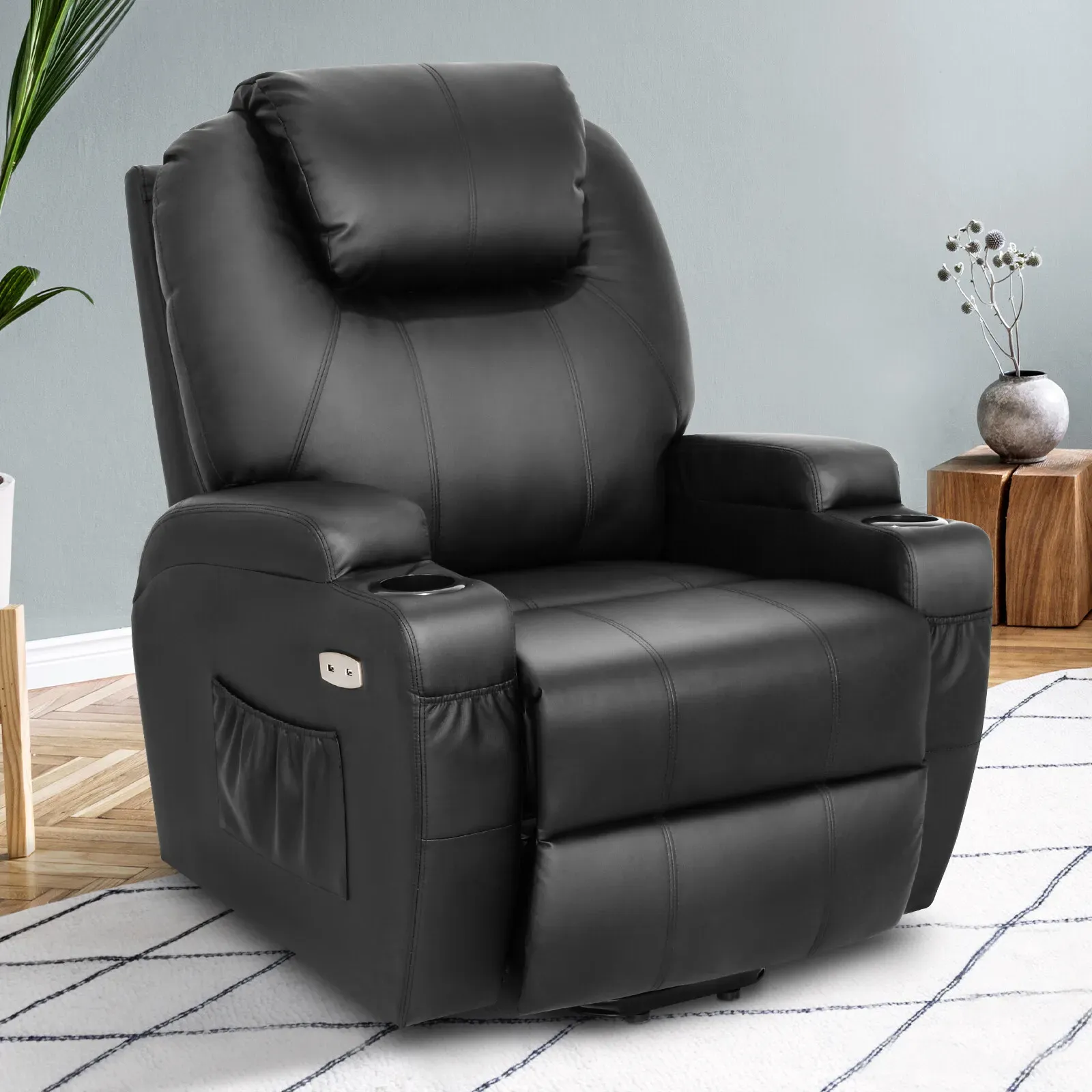 Brown Electric Massage Recliner Chair with Heat and Vibration in Grey view 5