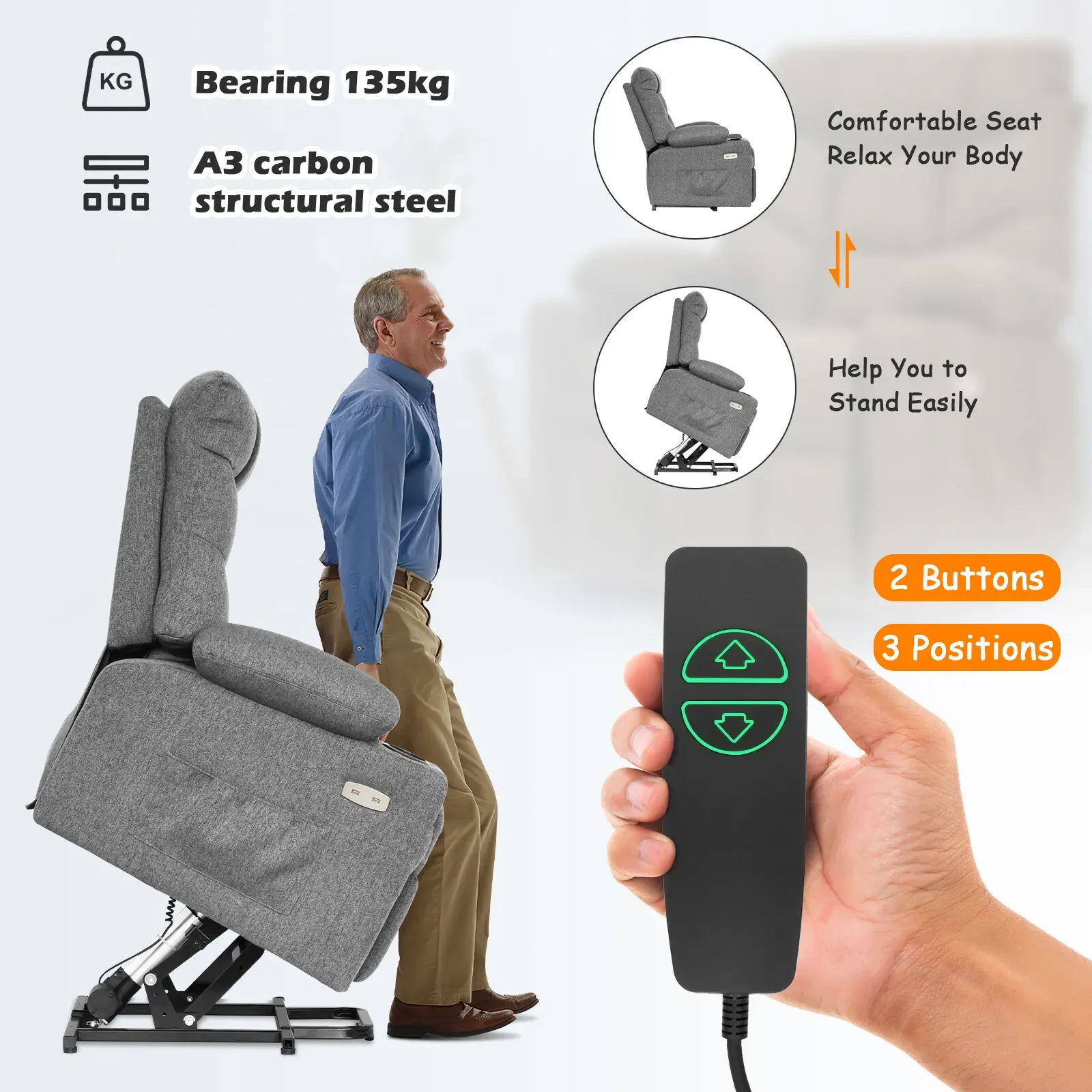 Brown Electric Massage Recliner Chair with Heat and Vibration in Grey view 9