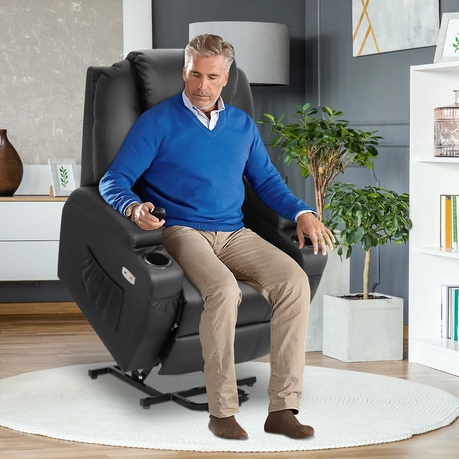 Brown Electric Massage Recliner Chair in Black with Heating and Vibration view 5