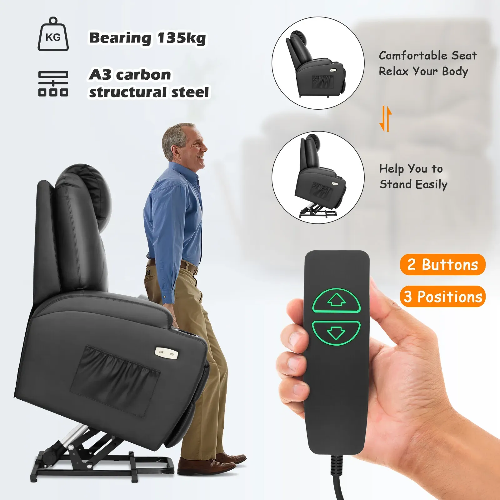 Brown Electric Massage Recliner Chair in Black with Heating and Vibration view 7