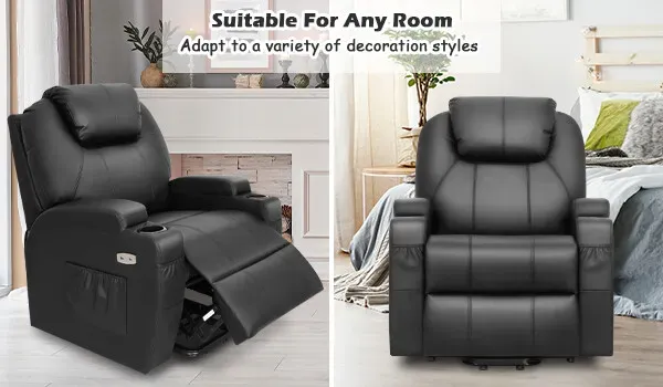 Brown Electric Massage Recliner Chair in Black with Heating and Vibration view 10