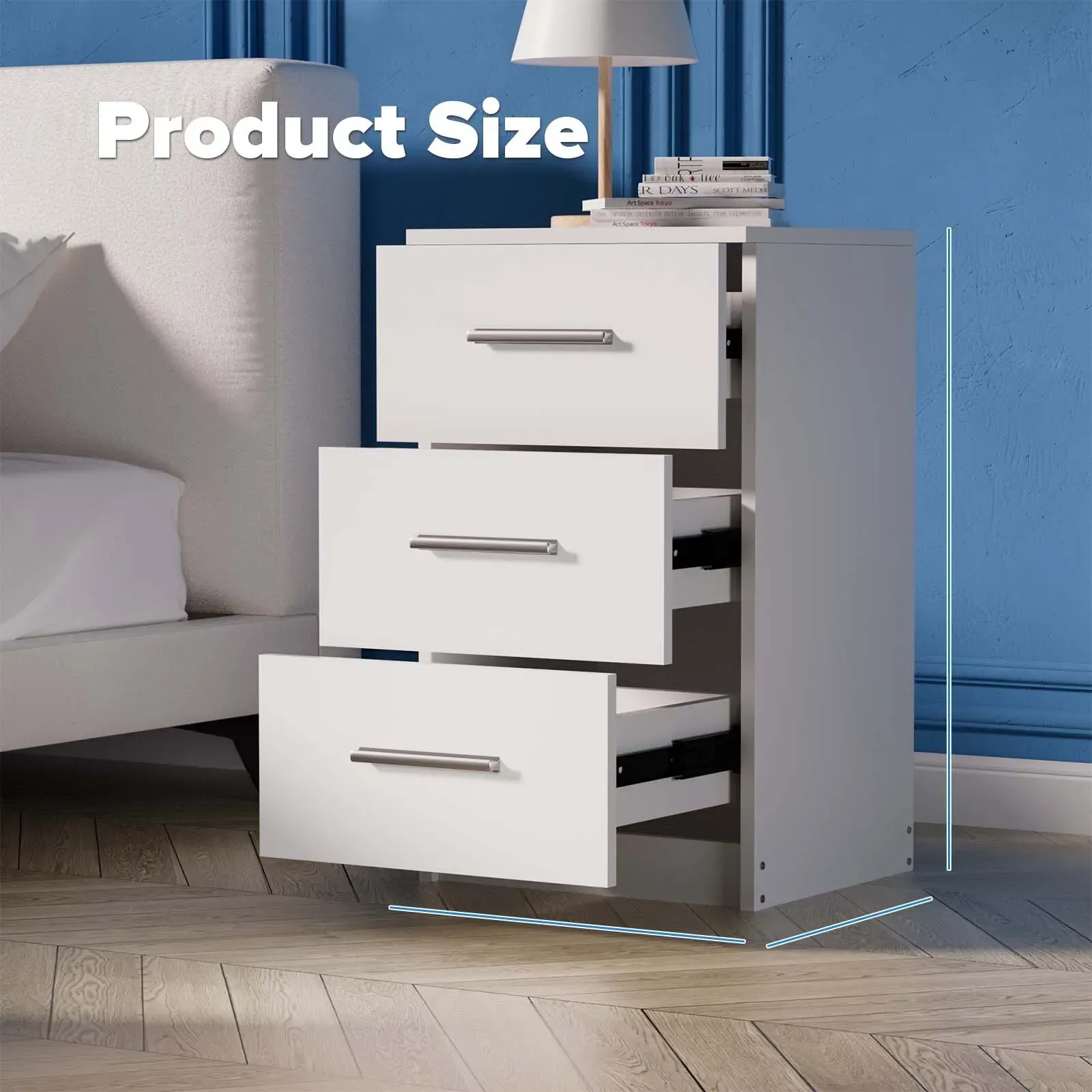 Black White Black Bedside Table with 3 Drawers view 3