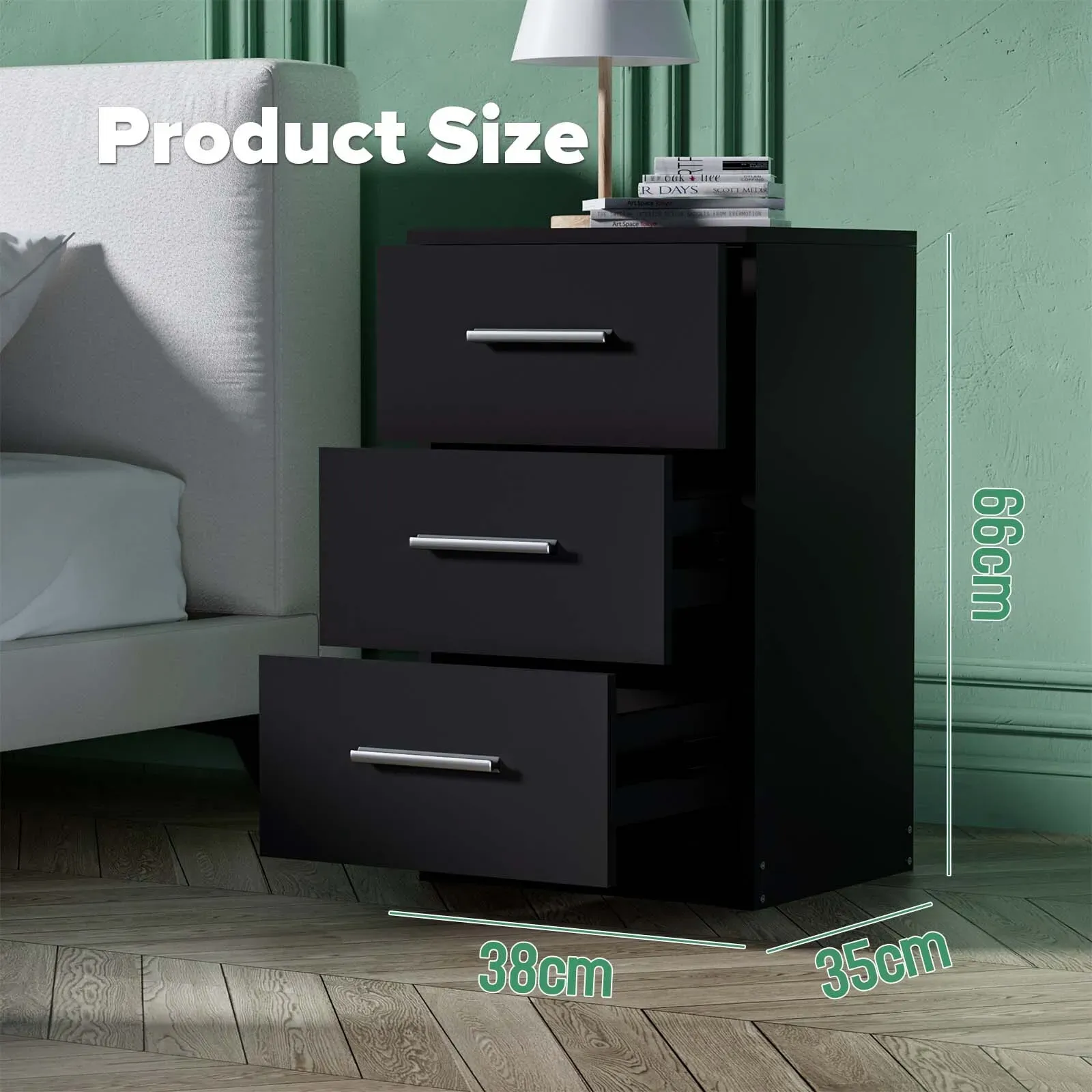 Black White Black Bedside Table with 3 Drawers view 5