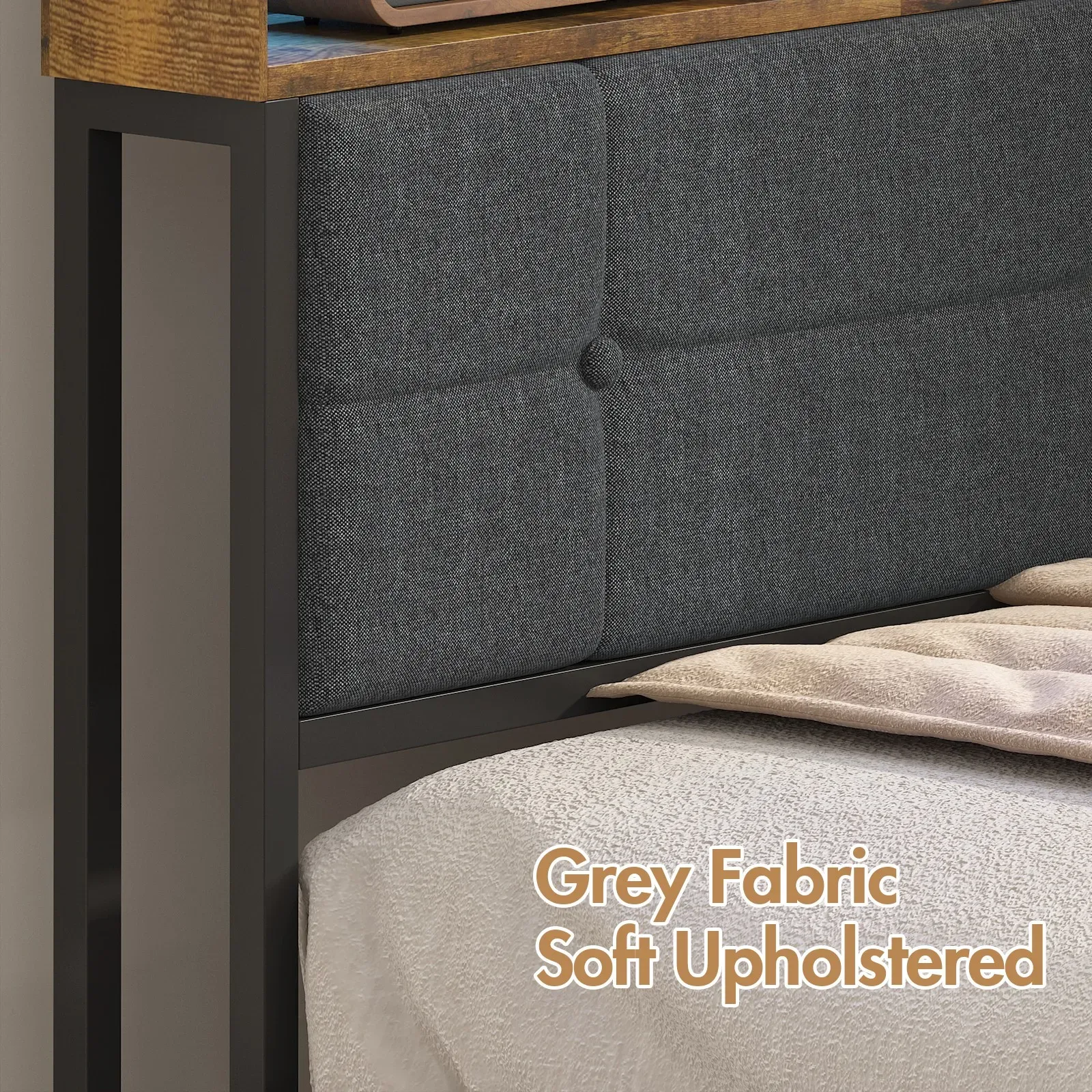 Walnut Single LED Corner Bed Frame in Black with 2 Storage Drawers and view 4