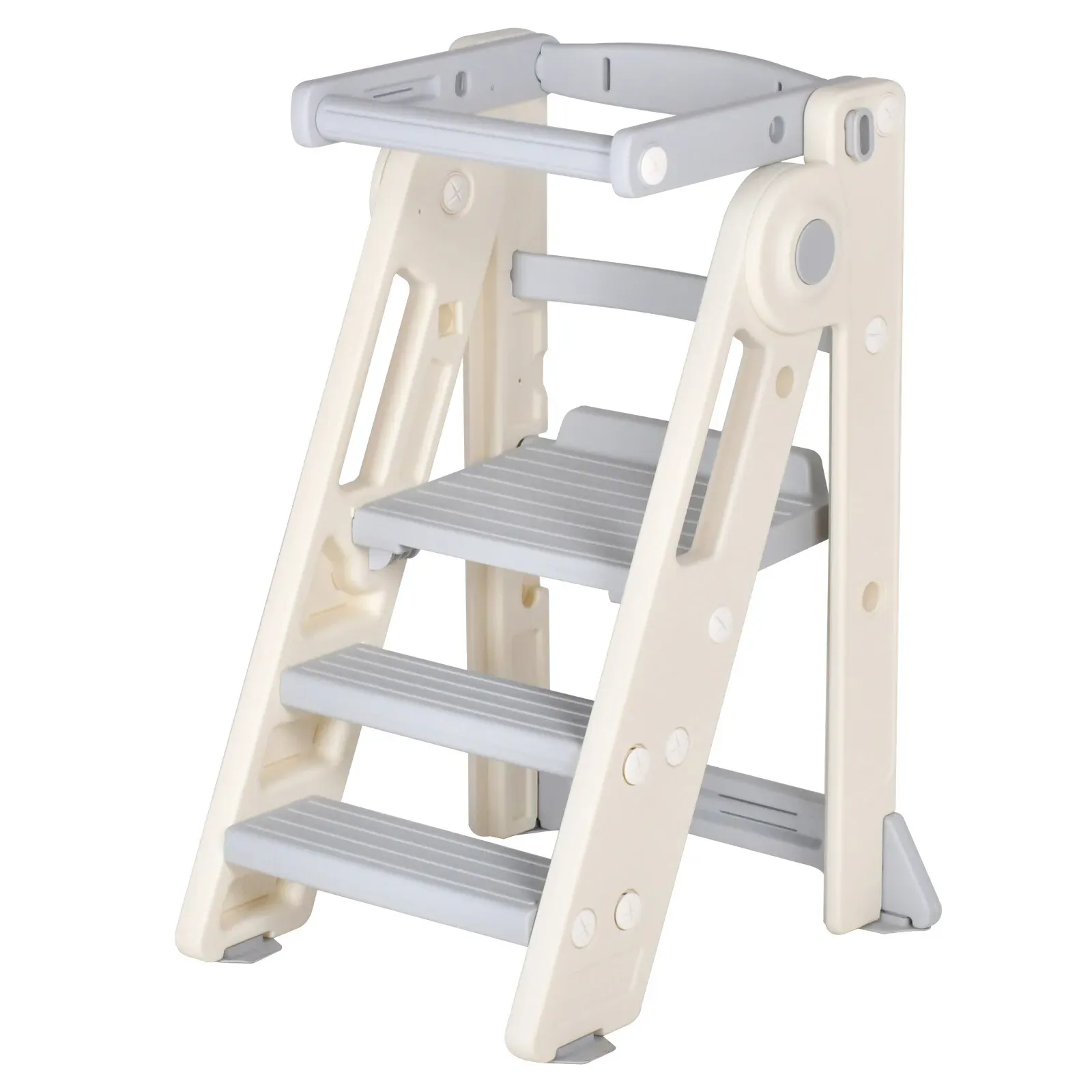 Foldable Kids Step Stool Kitchen Helper Tower in Grey view 10