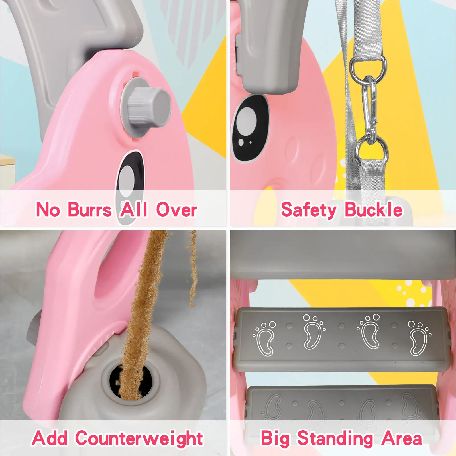 Kids 4 in 1 Slide and Swing Set with Basketball Hoop, Pink, 175x140x115cm view 7