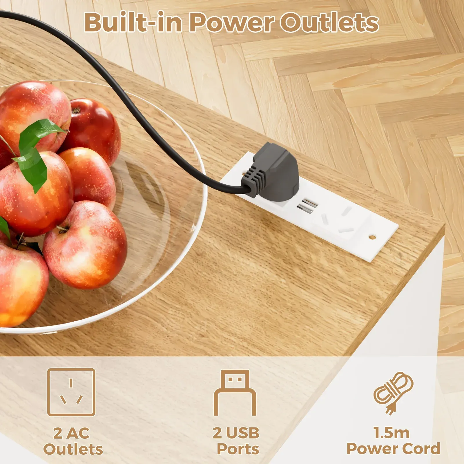 Kitchen Island Cart on Wheels with Charging Station, White, 83x38x82cm view 2
