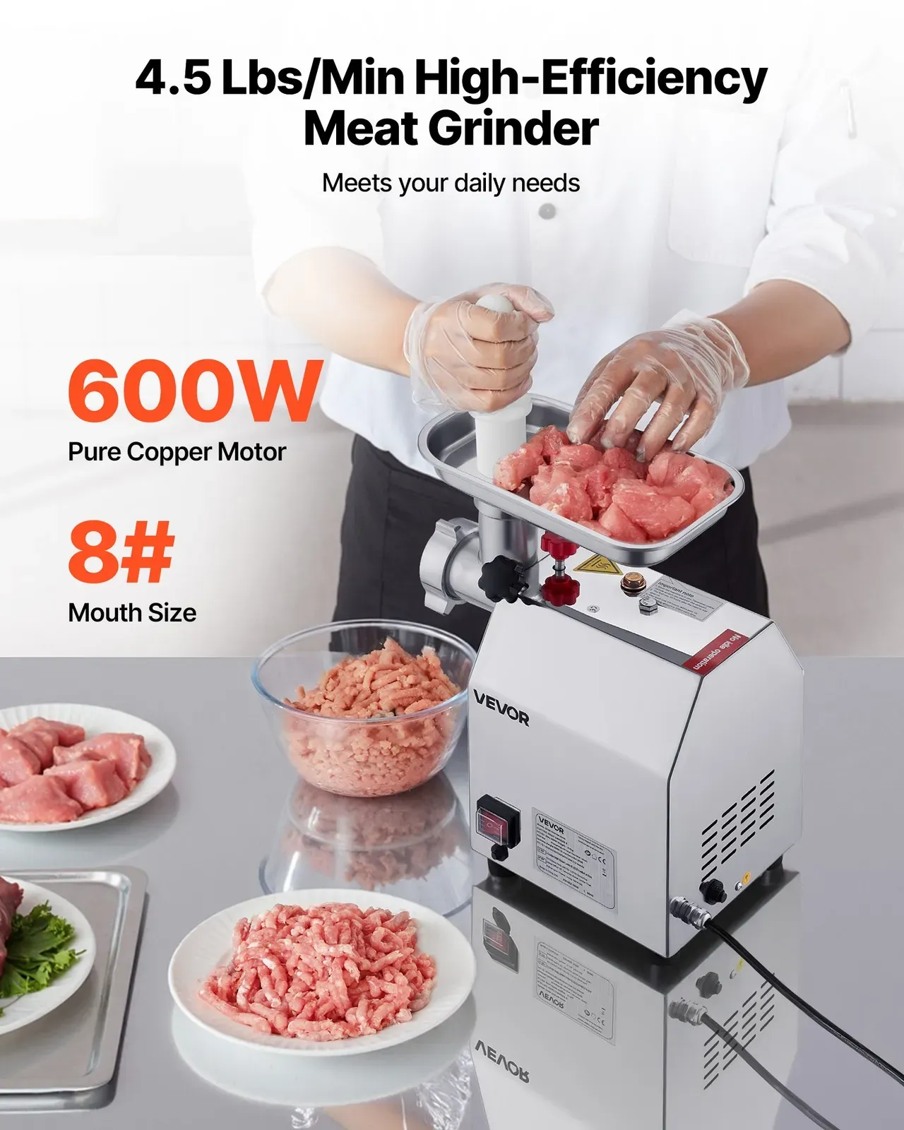 Commercial Electric Meat Grinder, Stainless Steel, 2.04 kg/Min, Sausage Stuffer view 2