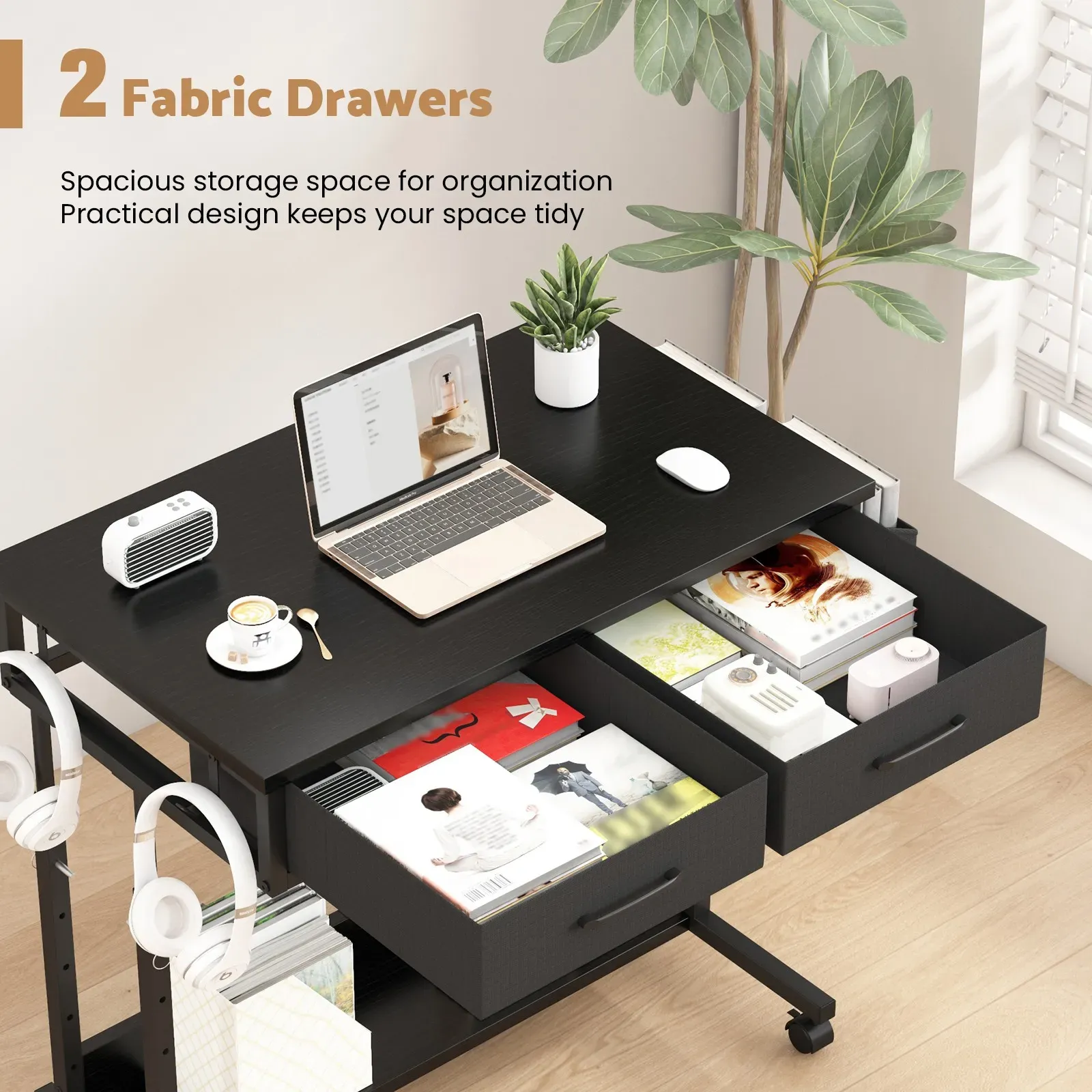 Small Portable Black Rolling Standing Desk with Wheels 80 x 48cm view 4