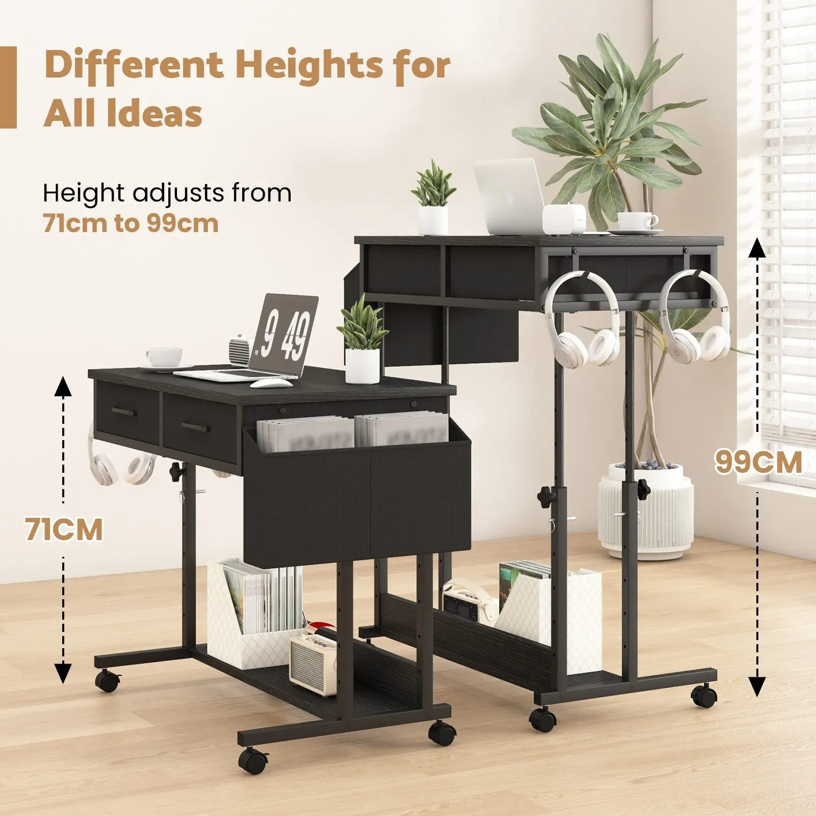 Small Portable Black Rolling Standing Desk with Wheels 80 x 48cm view 5