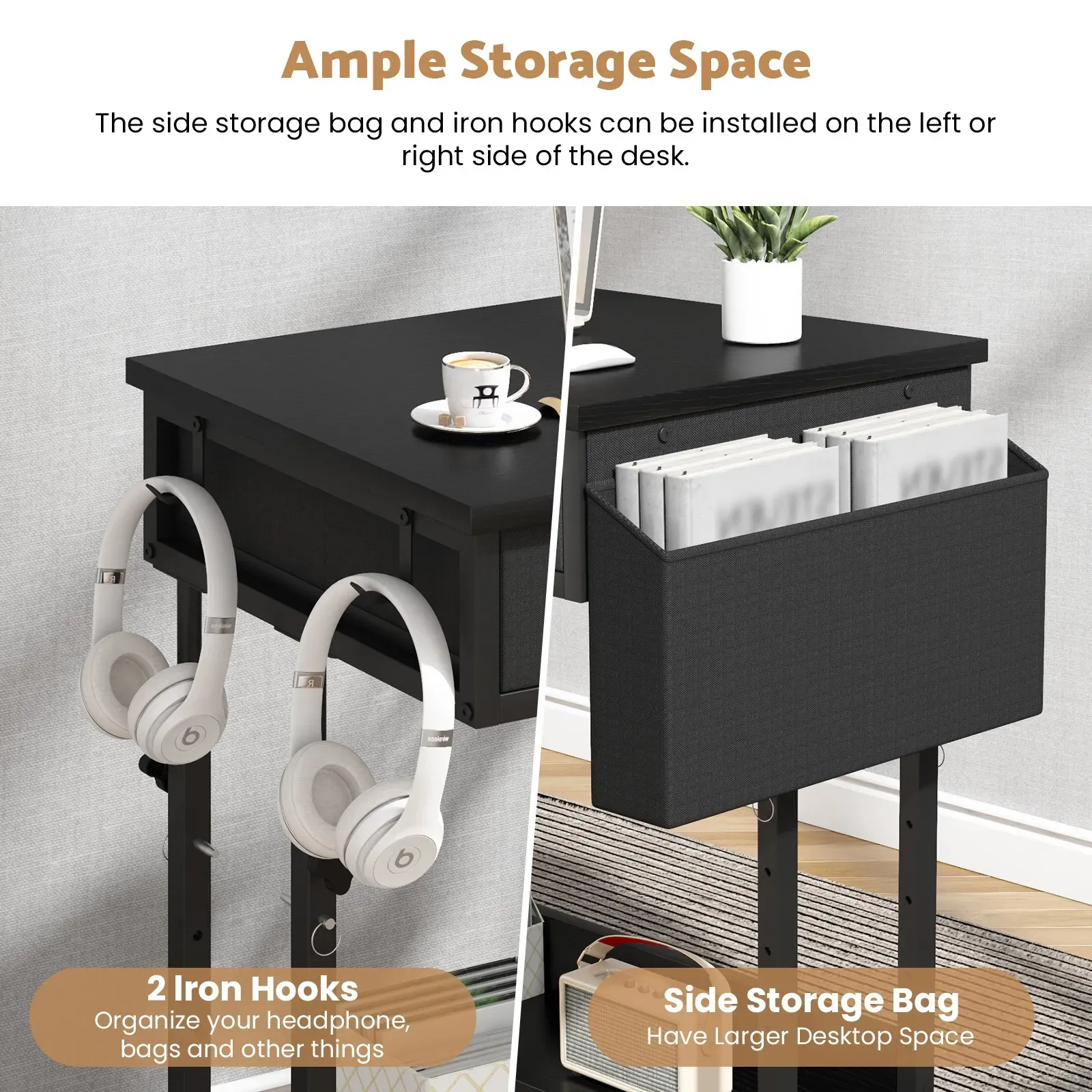 Small Portable Black Rolling Standing Desk with Wheels 80 x 48cm view 6