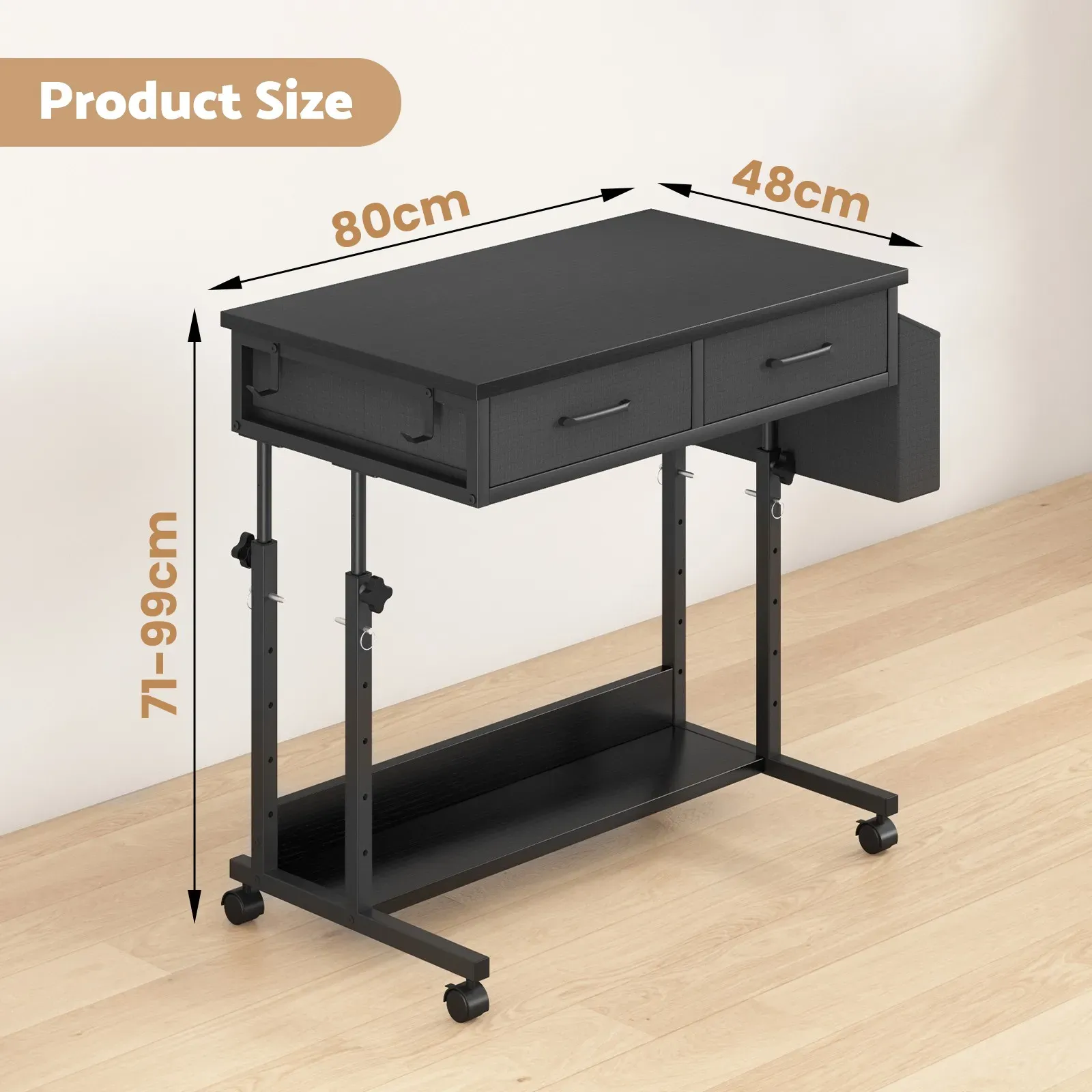 Small Portable Black Rolling Standing Desk with Wheels 80 x 48cm view 7