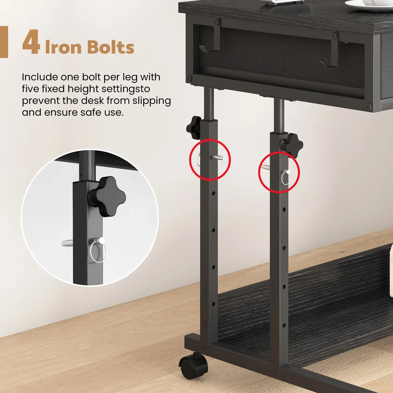 Small Portable Black Rolling Standing Desk with Wheels 80 x 48cm view 8