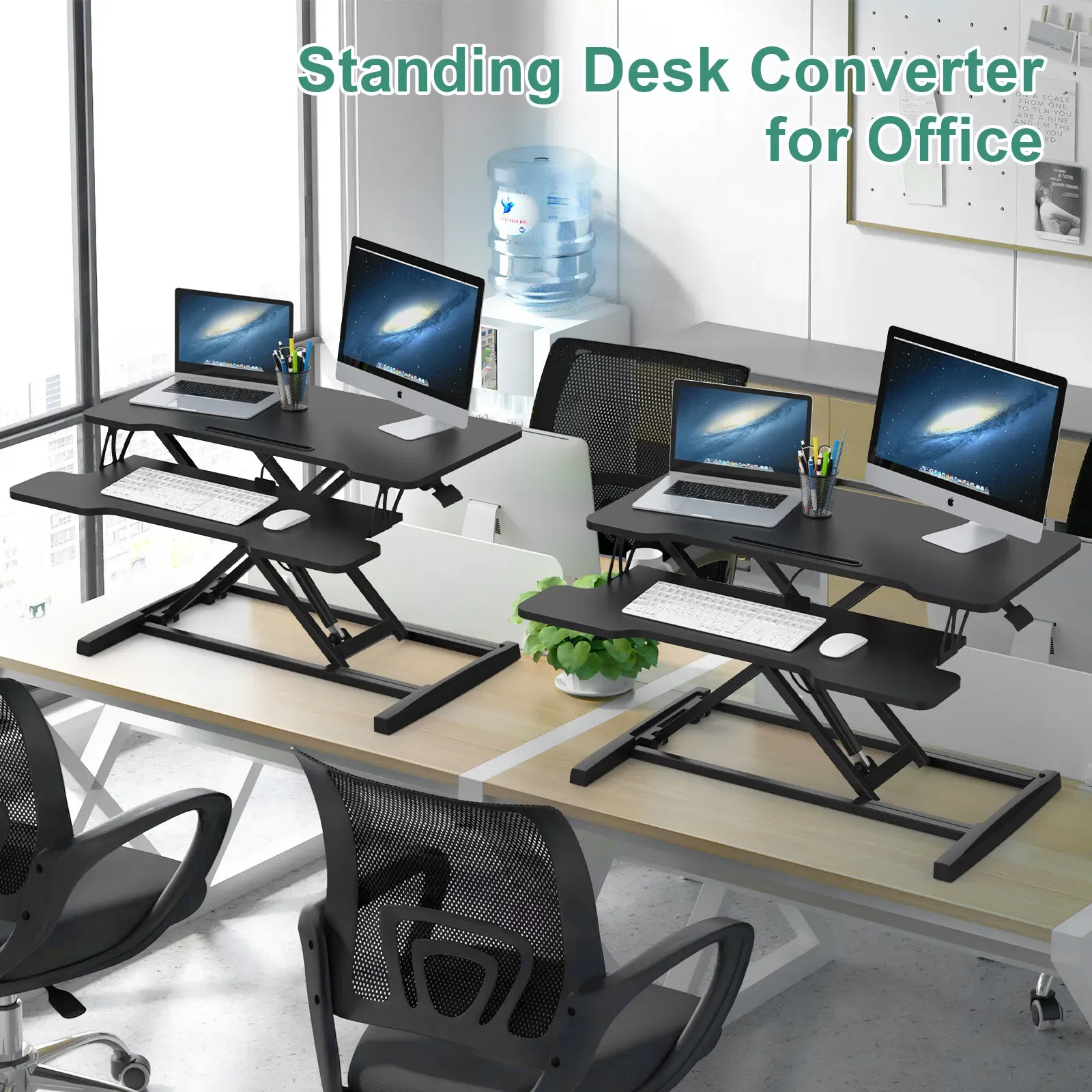 Height Adjustable Black Laptop Riser Desk with Two-Tier Design, 80x40cm view 2