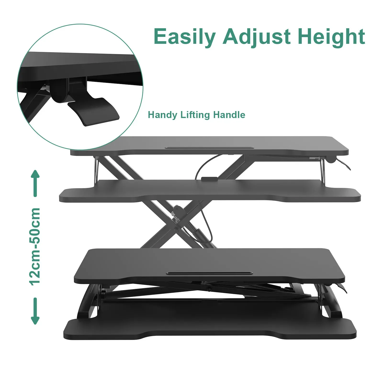 Height Adjustable Black Laptop Riser Desk with Two-Tier Design, 80x40cm view 3