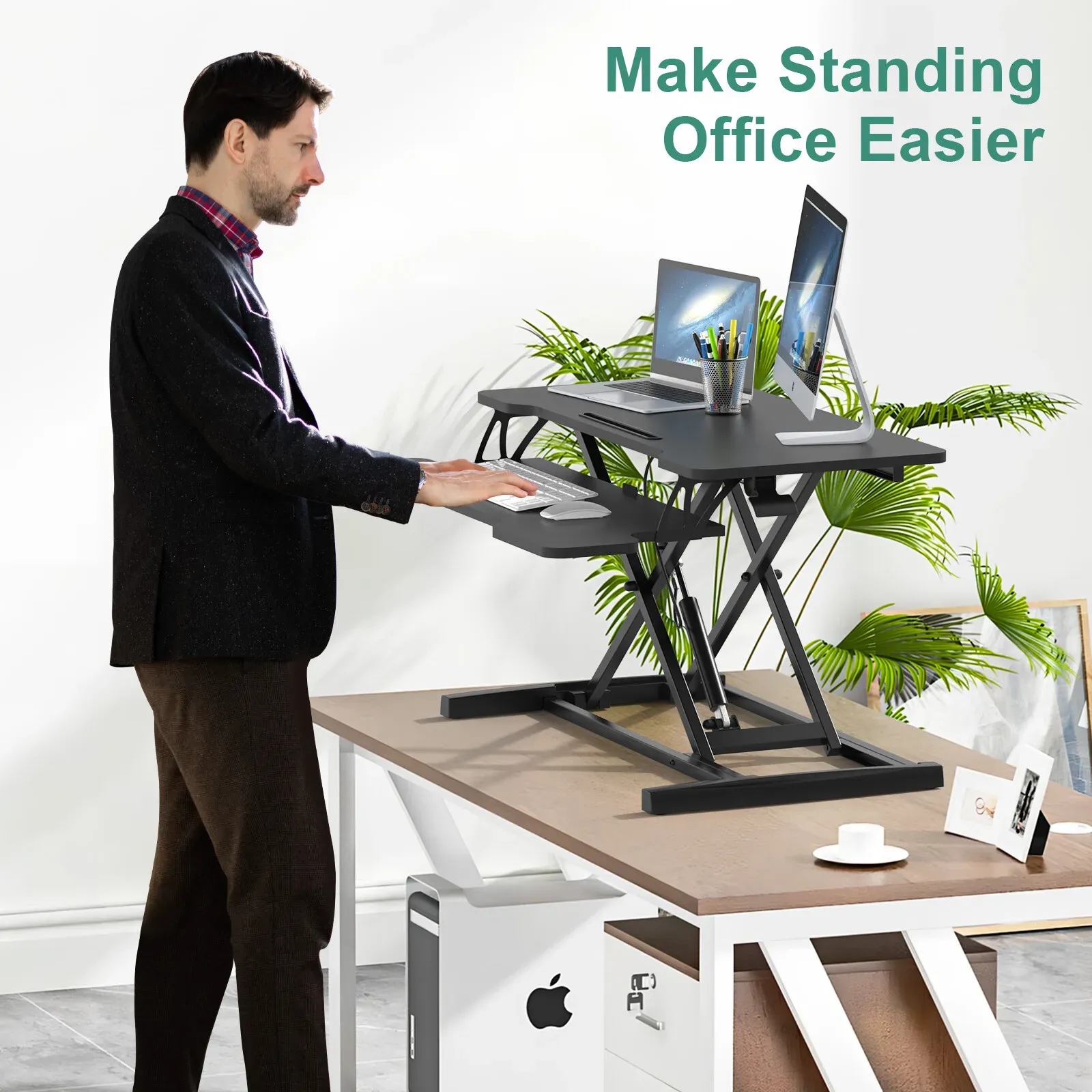 Height Adjustable Black Laptop Riser Desk with Two-Tier Design, 80x40cm view 5
