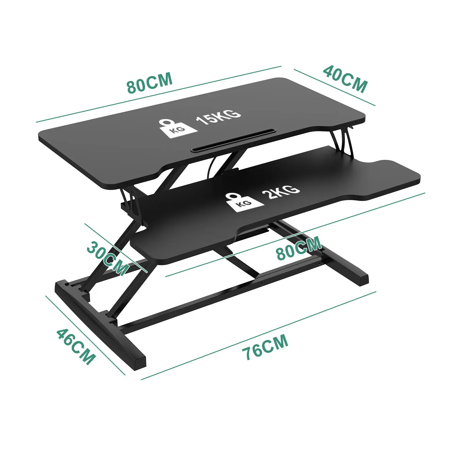 Height Adjustable Black Laptop Riser Desk with Two-Tier Design, 80x40cm view 6