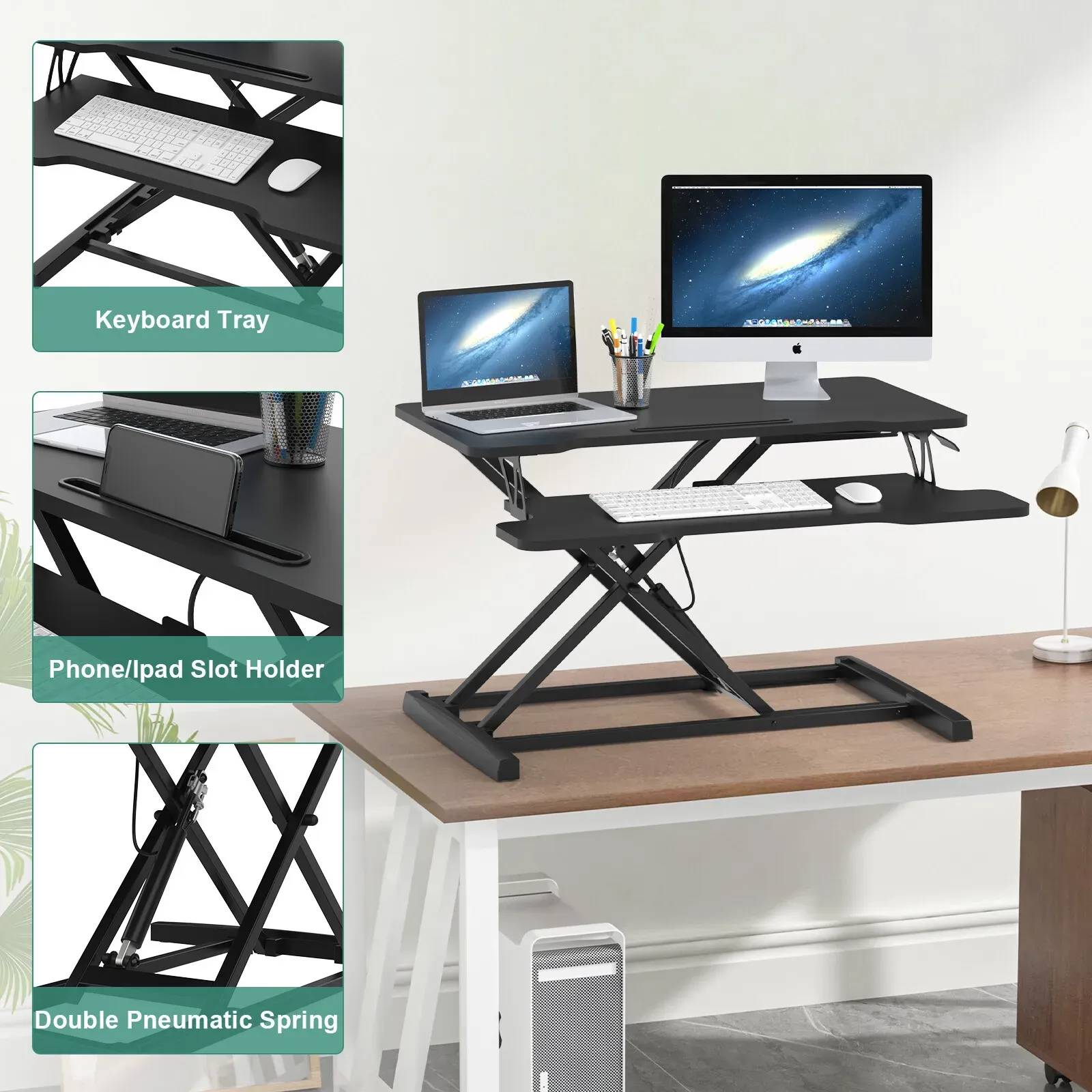 Height Adjustable Black Laptop Riser Desk with Two-Tier Design, 80x40cm view 8