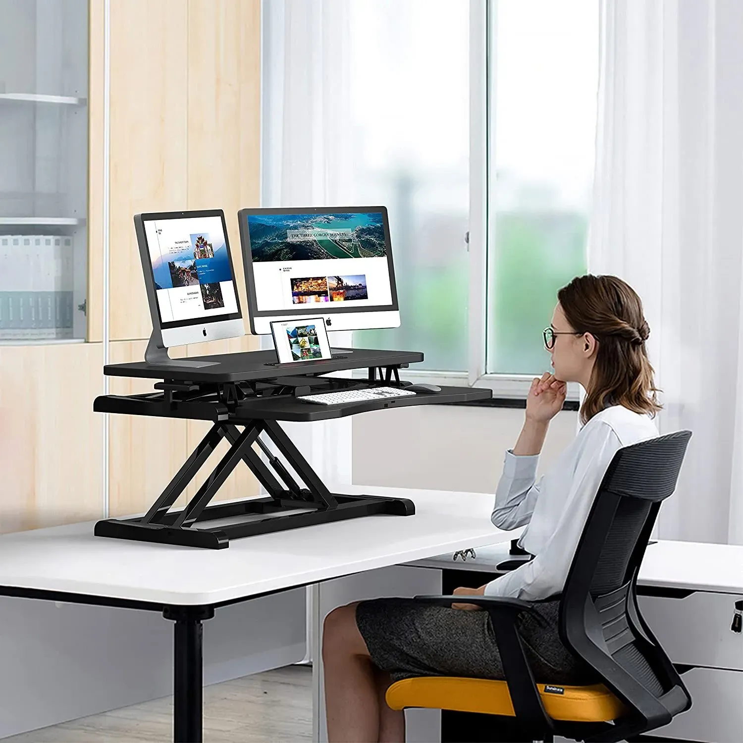 Height Adjustable Black Laptop Riser Desk with Two-Tier Design, 80x40cm view 9