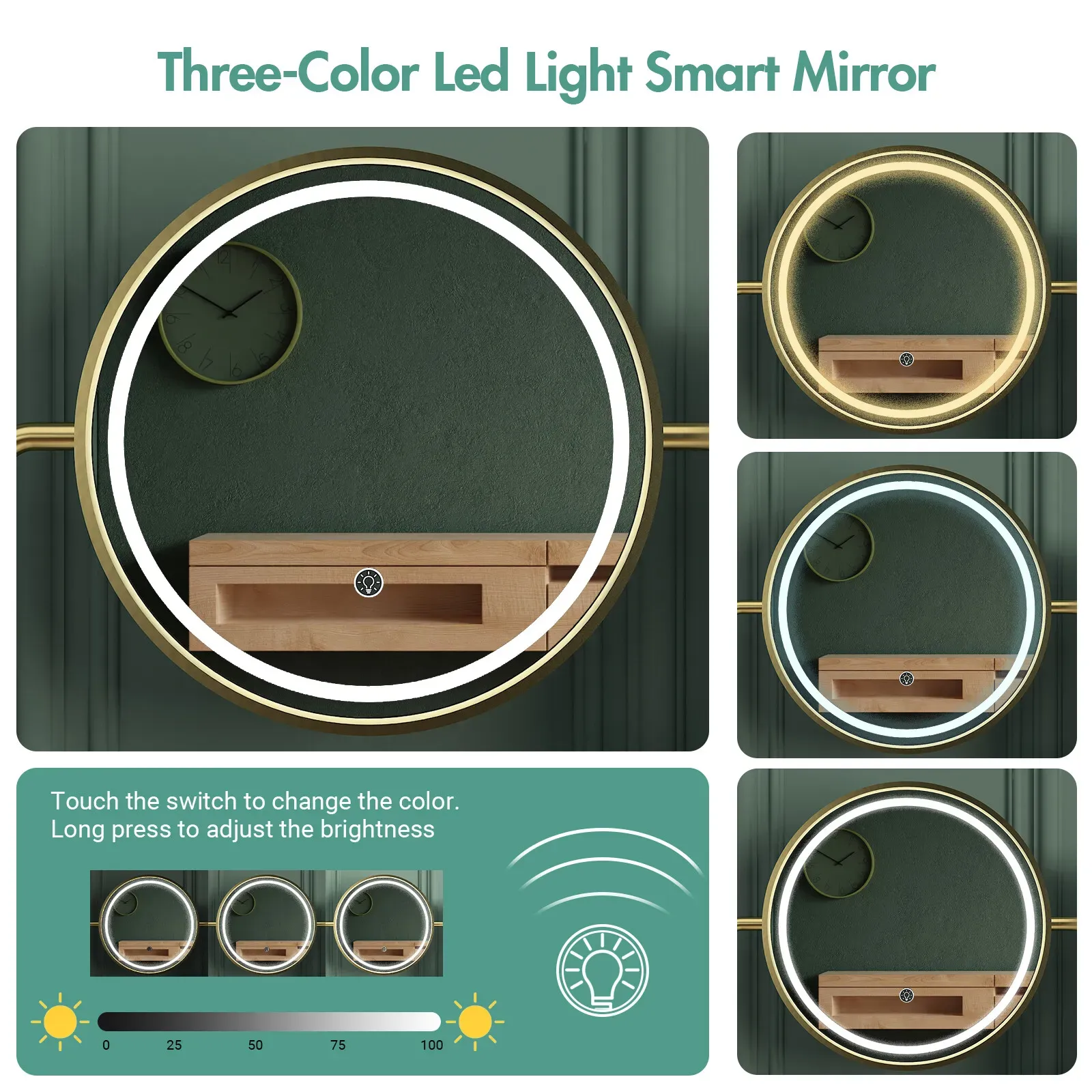 Dressing Table Stool Set in White & Gold with LED Lights and Charging Station view 5