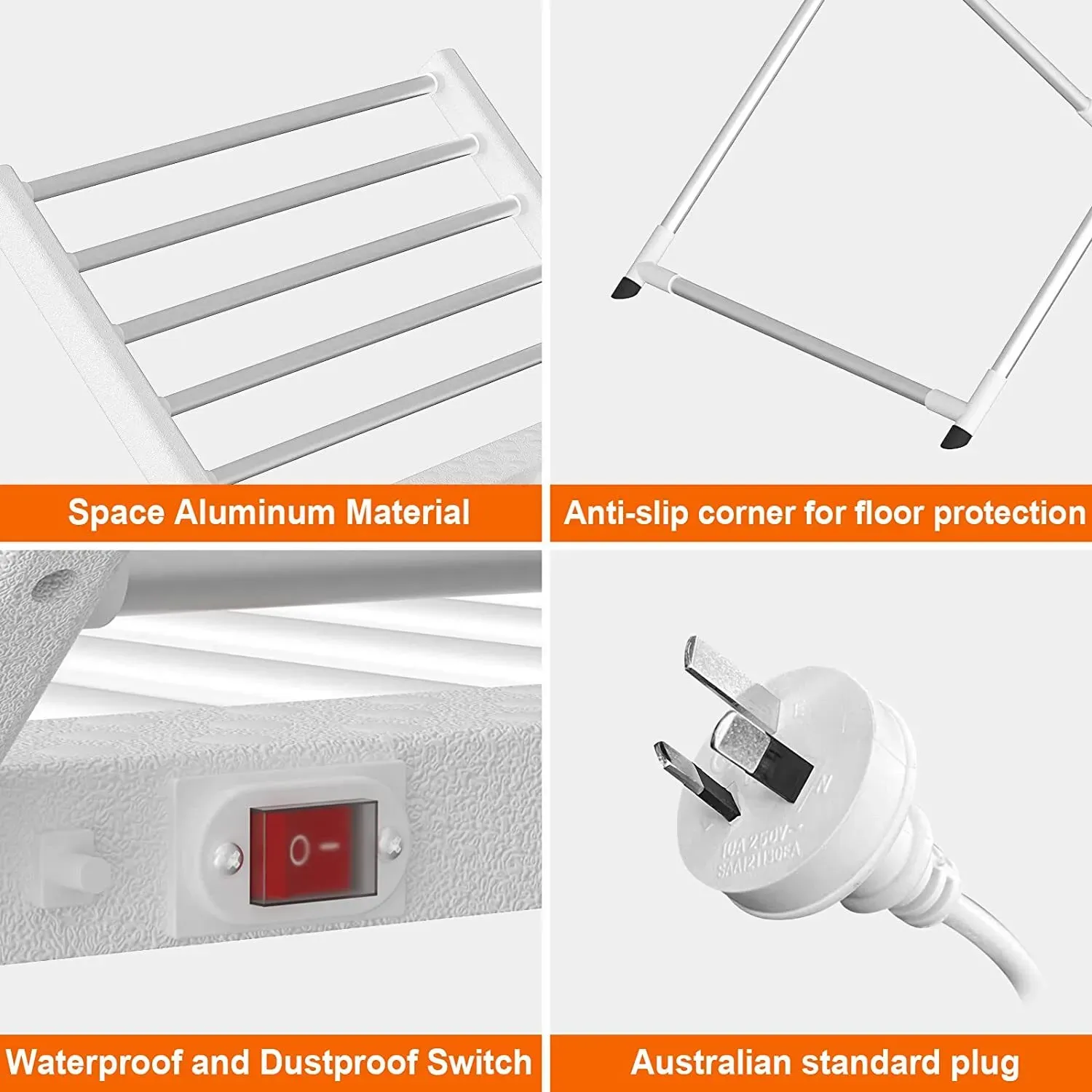 White 220W Electric Heated Towel Rack in Silver with 20 Bars for Fast Drying view 3