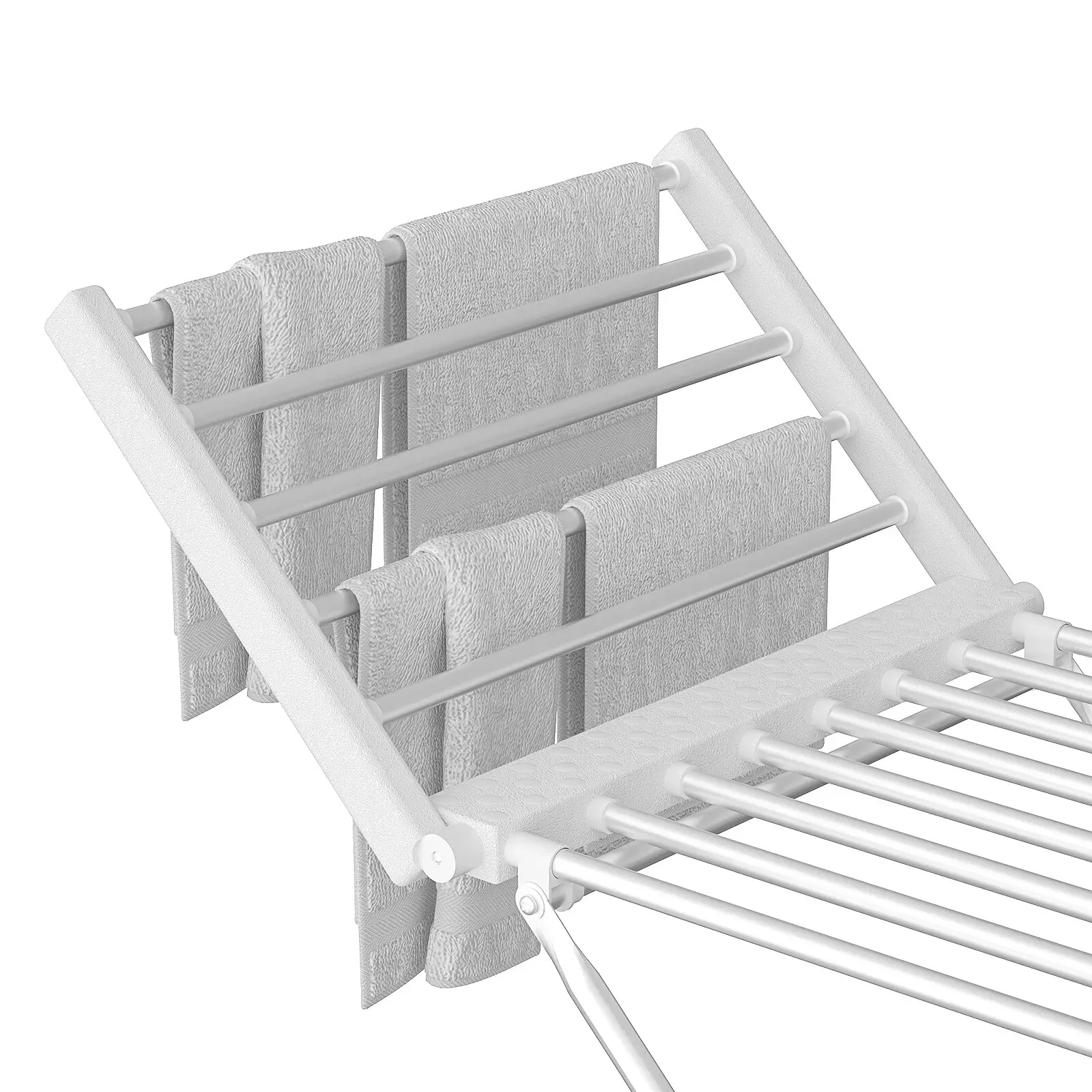 White 220W Electric Heated Towel Rack in Silver with 20 Bars for Fast Drying view 5