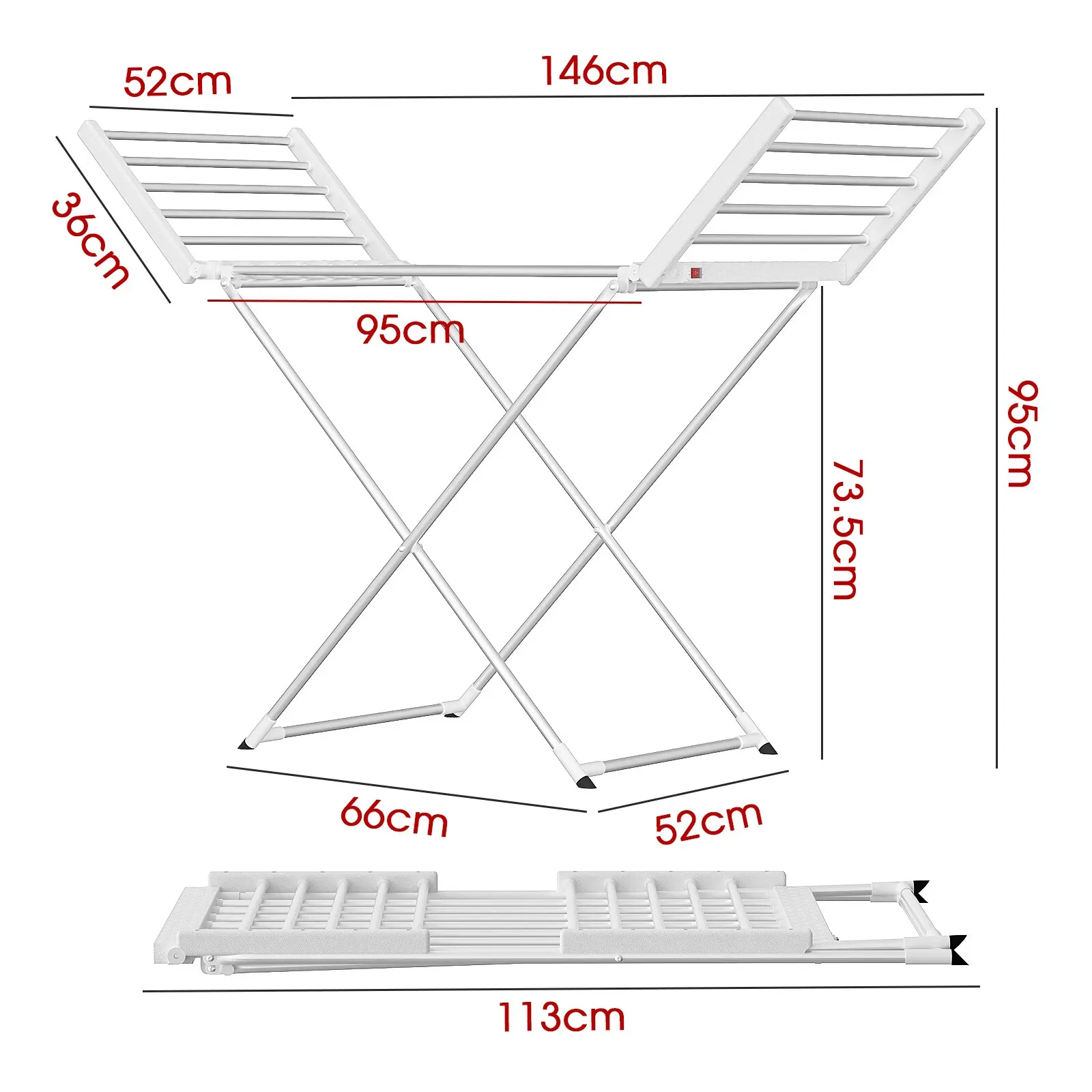 White 220W Electric Heated Towel Rack in Silver with 20 Bars for Fast Drying view 7
