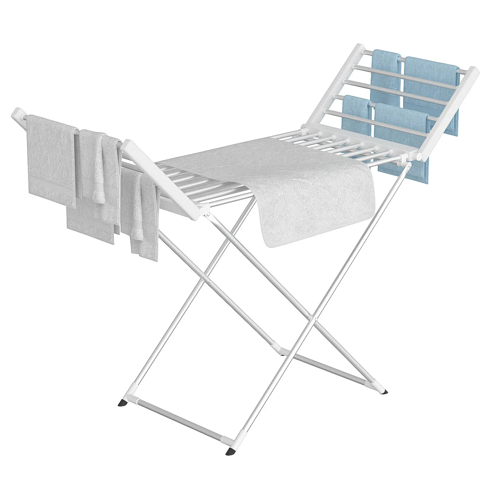White 220W Electric Heated Towel Rack in Silver with 20 Bars for Fast Drying view 8