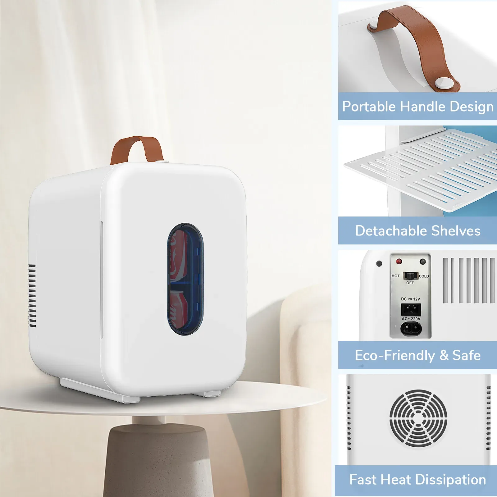 10L Mini Fridge Portable Cooler and Warmer in White for Home, Car, and Camping view 2