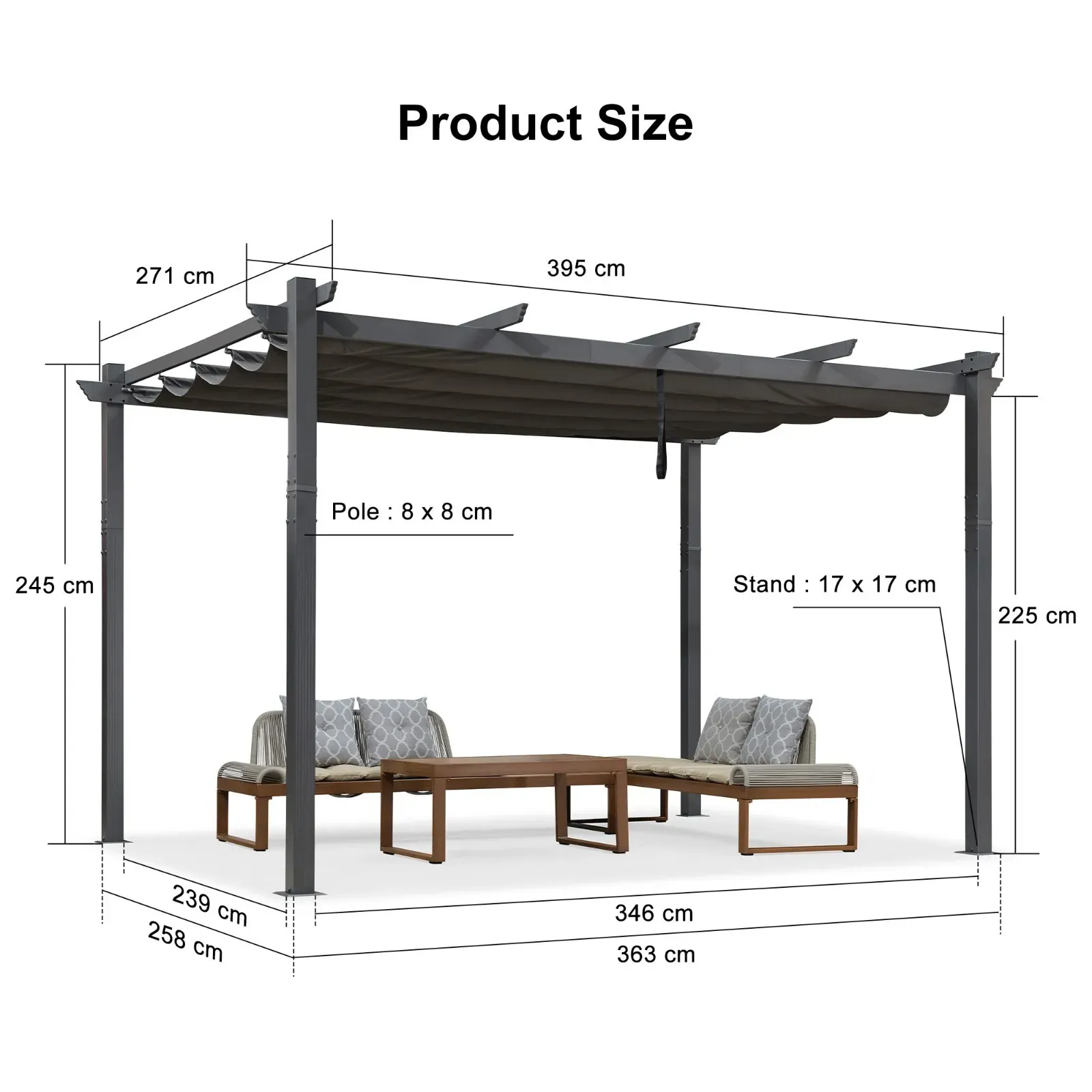 2.7 x 4 M Grey Outdoor Retractable Pergola for Patio view 6