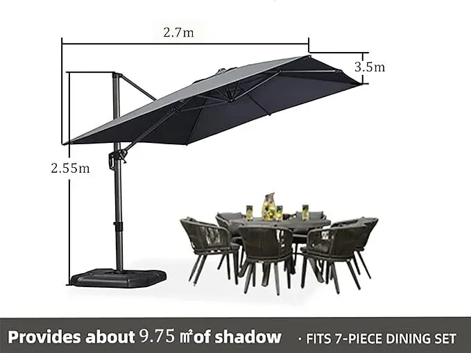 2.7x3.5m Grey Patio Cantilever Umbrella with 360-Degree Rotation view 2