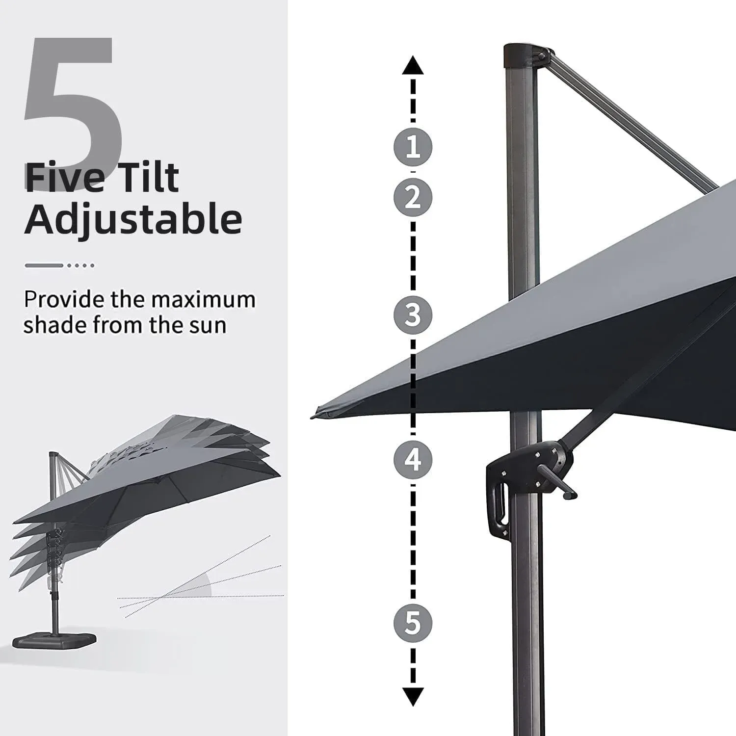 2.7x3.5m Grey Patio Cantilever Umbrella with 360-Degree Rotation view 3