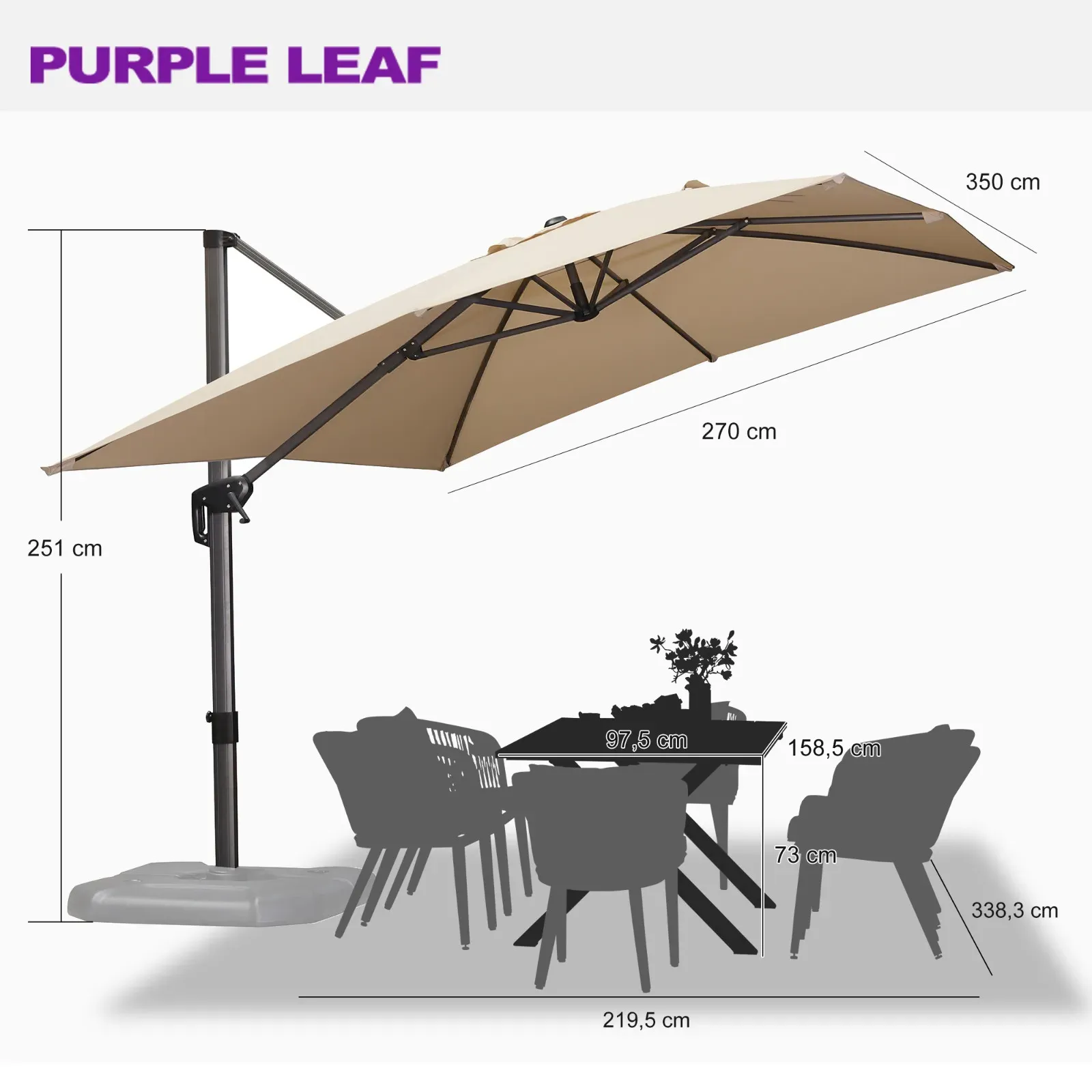 2.7x3.5m Grey Patio Cantilever Umbrella with 360-Degree Rotation view 6